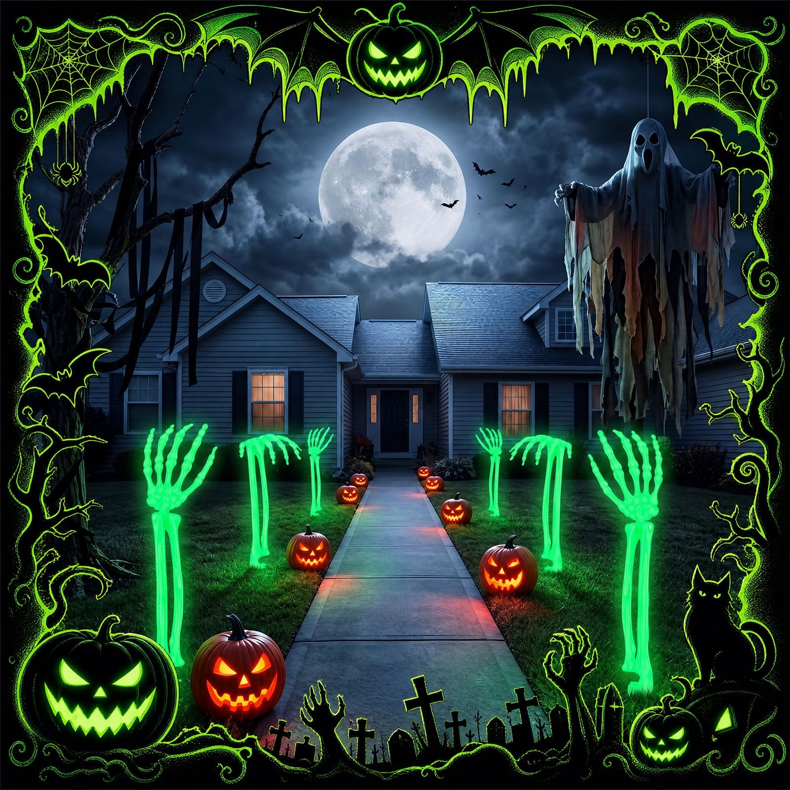 12 Pcs Halloween Luminous Skeleton Arm Decorations Glow in the Dark Realistic…