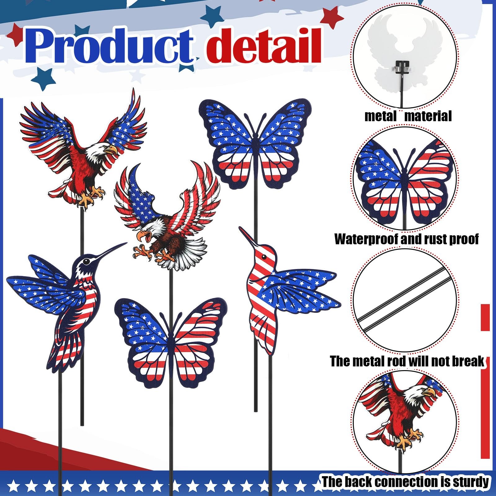 6 Pcs 12″ H 4th of July Metal Yard Sign Patriotic Garden Stake Red White Blue…