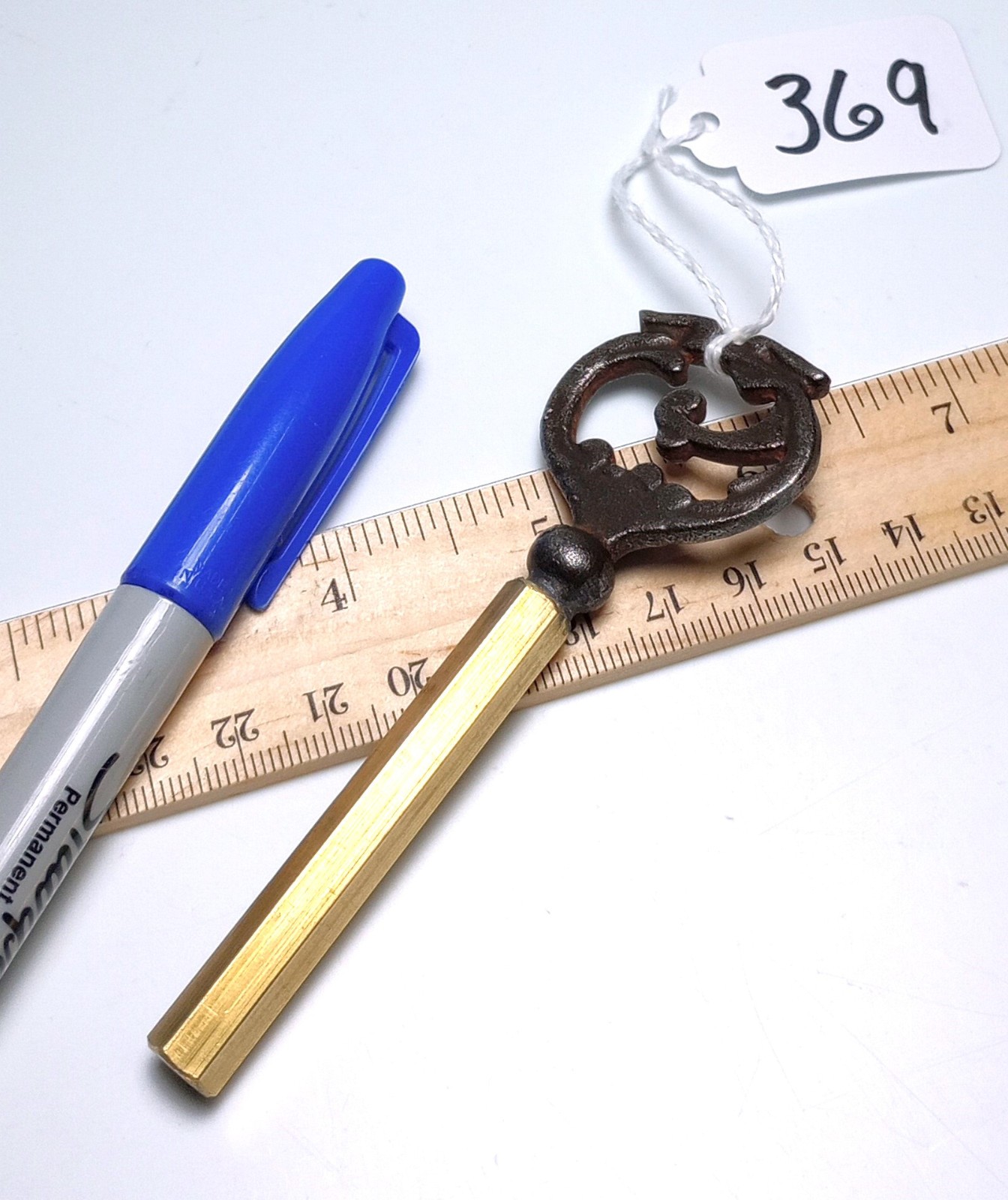 Cast Iron and Brass Skeleton Coffin Key / Casket Key
