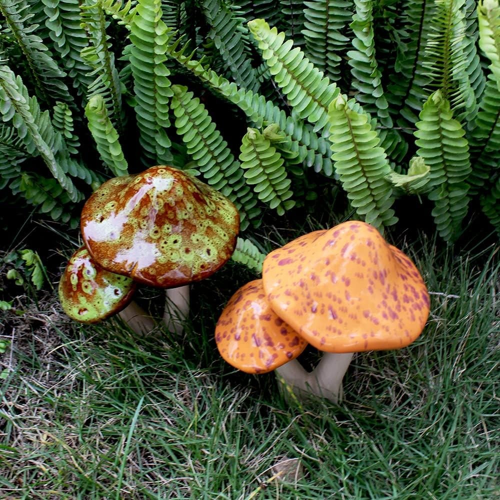Ceramic Mushroom Outdoor Decor – 2pcs Mushroom Statue Decor for Garden, Lawn,…