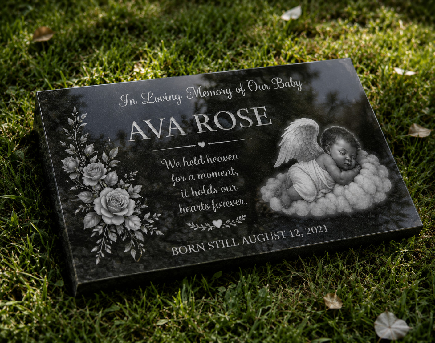 Custom Black Granite Baby Angel Grave Marker Headstone Memorial 16″x8″x4″