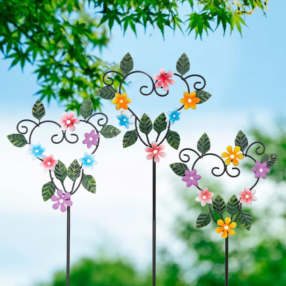 Heart-Shaped Metal Flower Garden Stakes – Decorative Outdoor Art for Yard