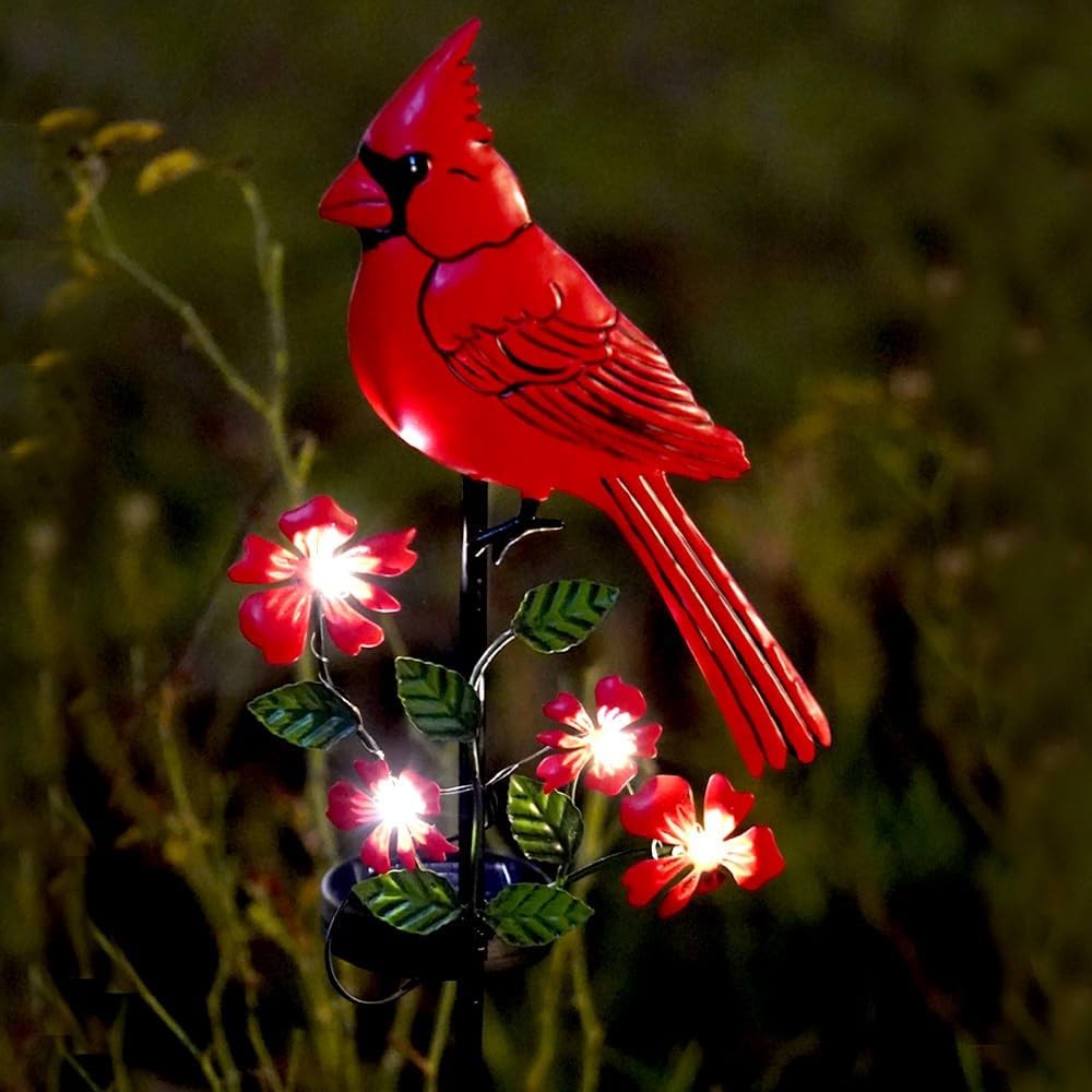 Solar Metal Cardinal Garden Stake Light for Outdoor Yard and Pathway Decor