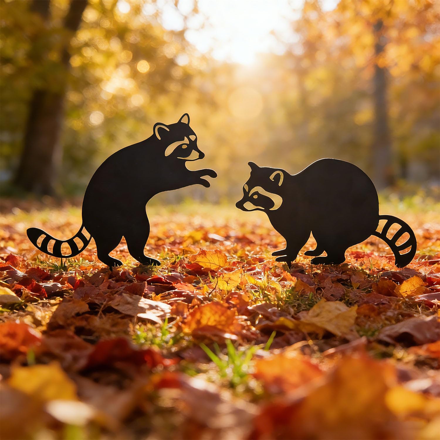 Raccoon Garden Stakes – Metal Yard Art for Outdoor Decor, Unique Nature Gift