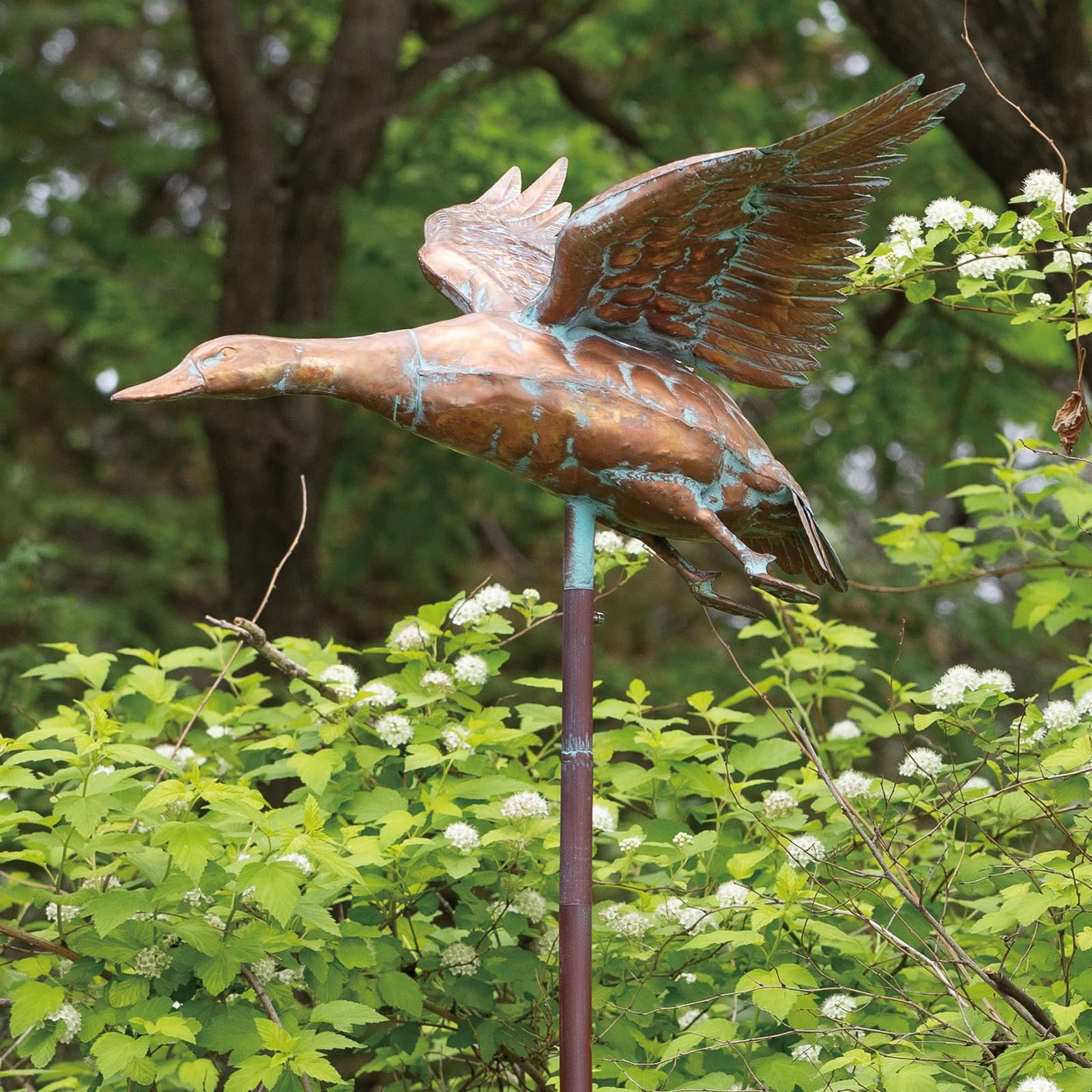 Mallard Duck Decorative Garden Stakes Outside, 69″ Antique Copper Flying Duck…