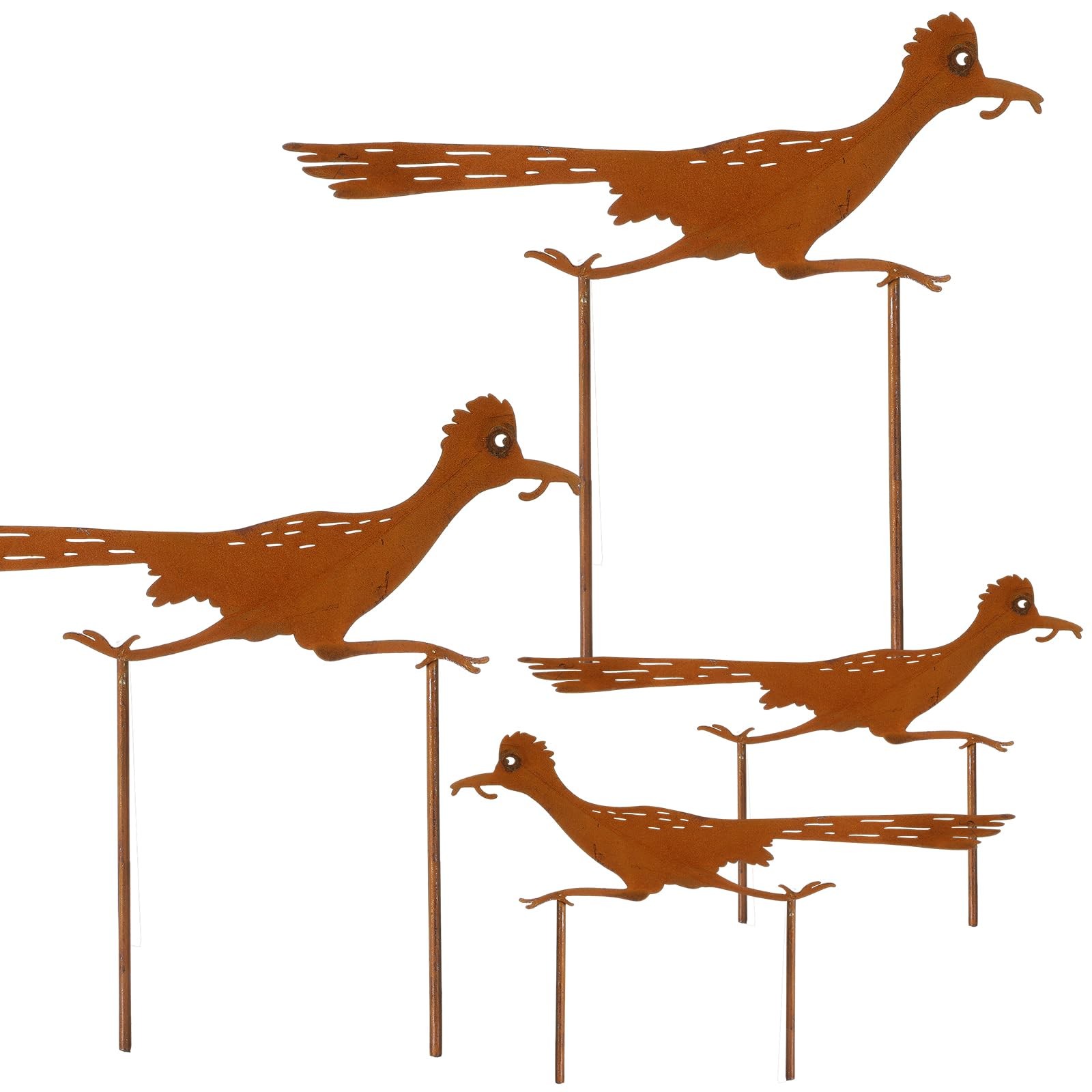4 Pcs Metal Roadrunner Yard Art Southwest Decor Roadrunner Rusty Paint Garden…