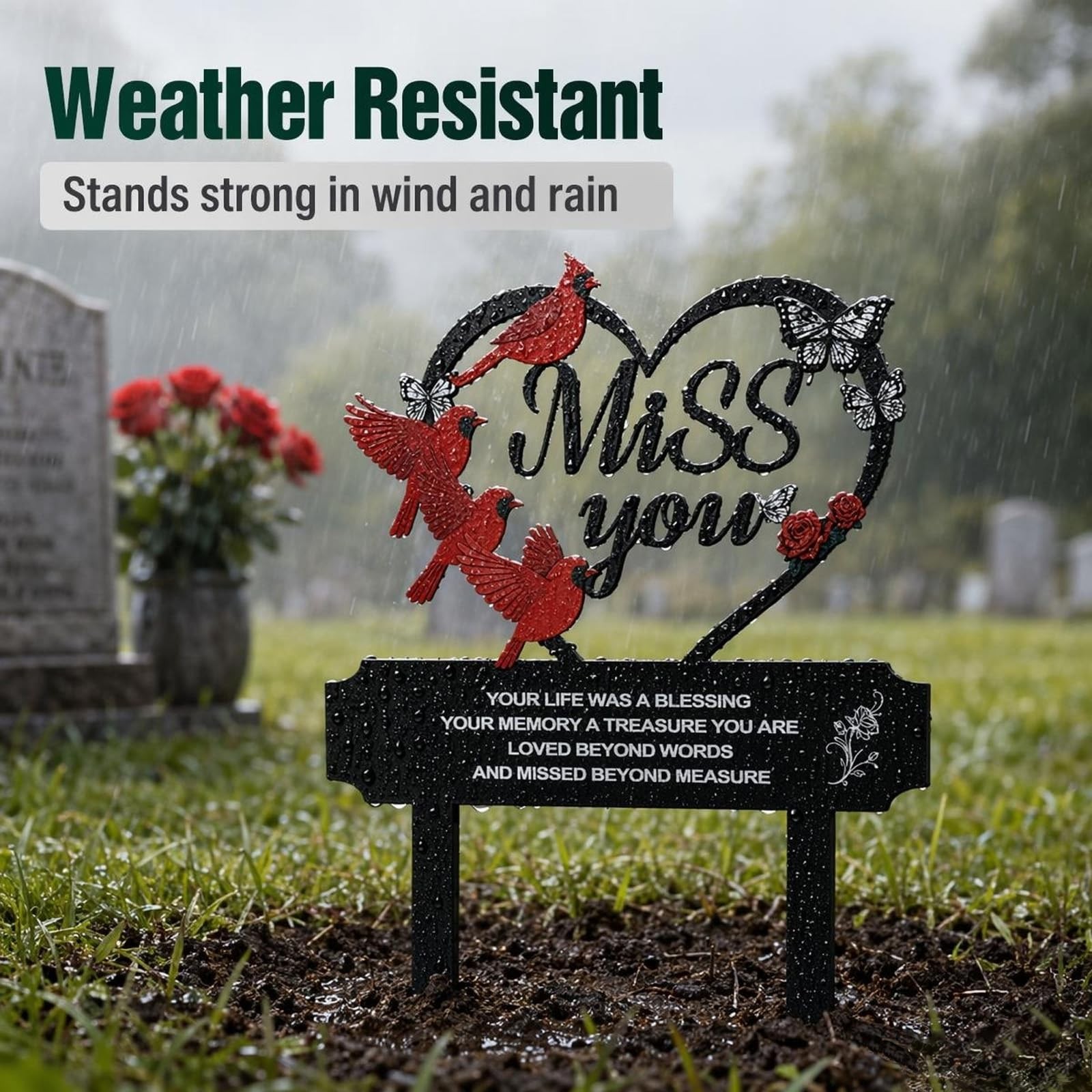 Cardinal Grave Decorations for Cemetery in Memory of Loved Ones Metal Memoria…