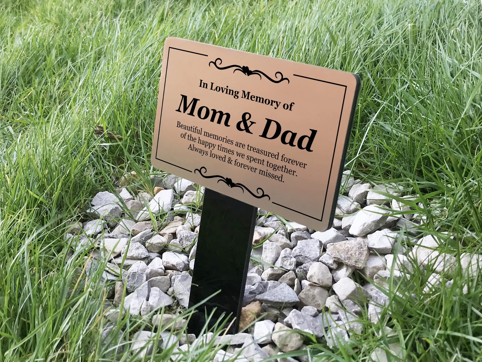 Mom & Dad Memorial Remembrance Plaque Stake – Copper and Black Acrylic, Water…