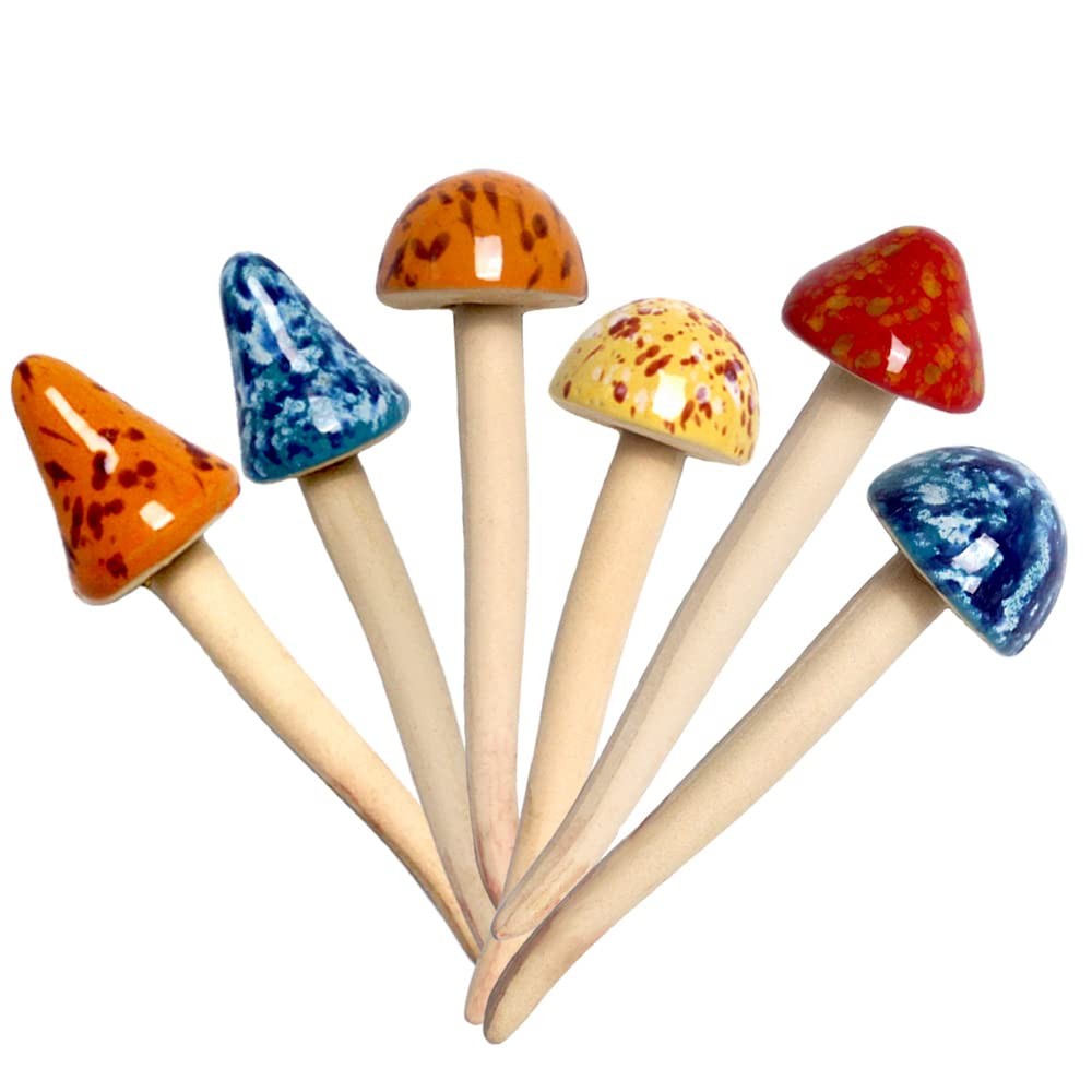 Colorful Ceramic Mushroom Garden Decor – 6pcs Outdoor Lawn Ornaments