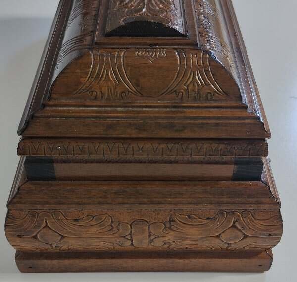 Antique Hand Carved Wooden Infant Baby Casket Coffin Hinged Lid