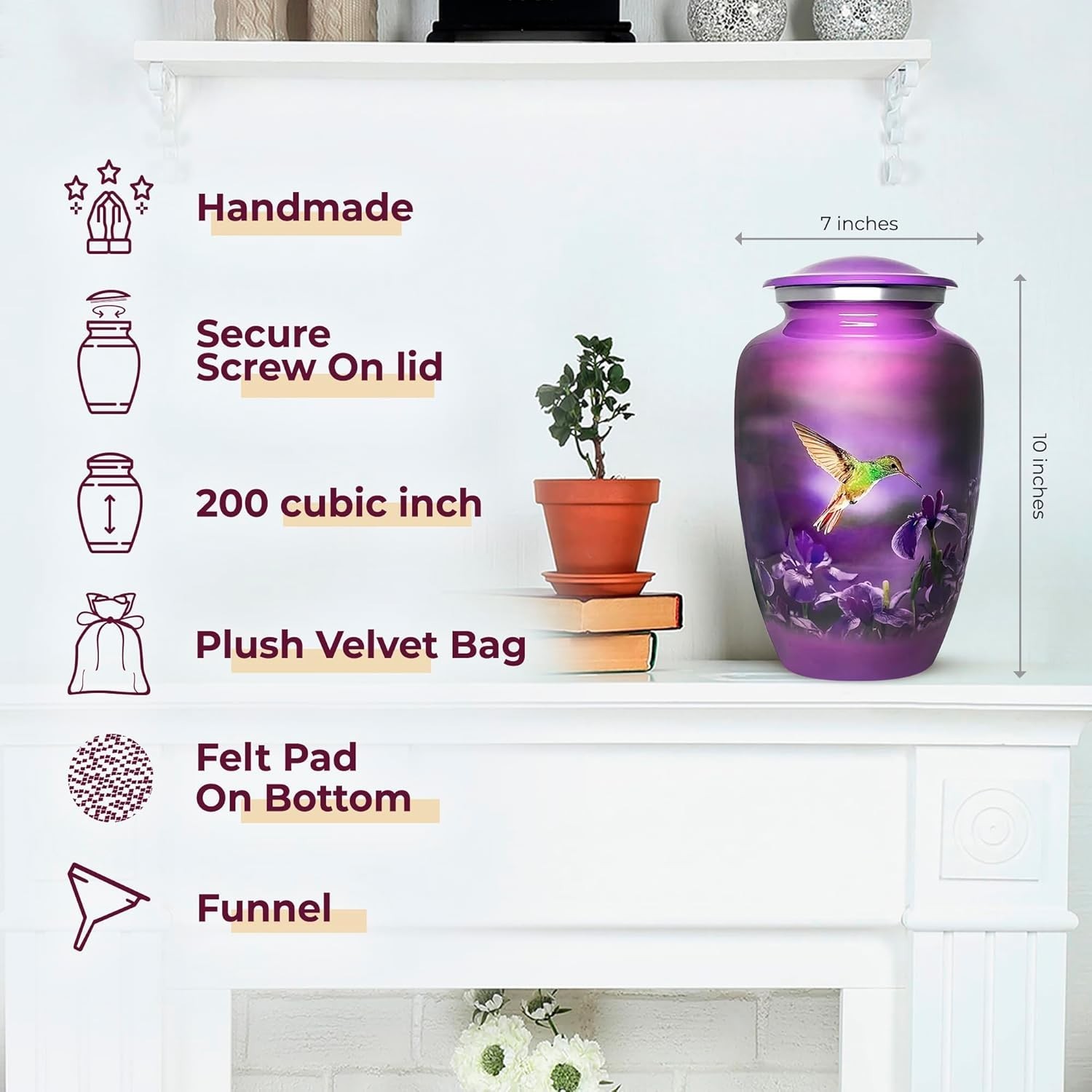 Large Aluminum Cremation Urn for Adults Hummingbird Pattern Polished 200 lb