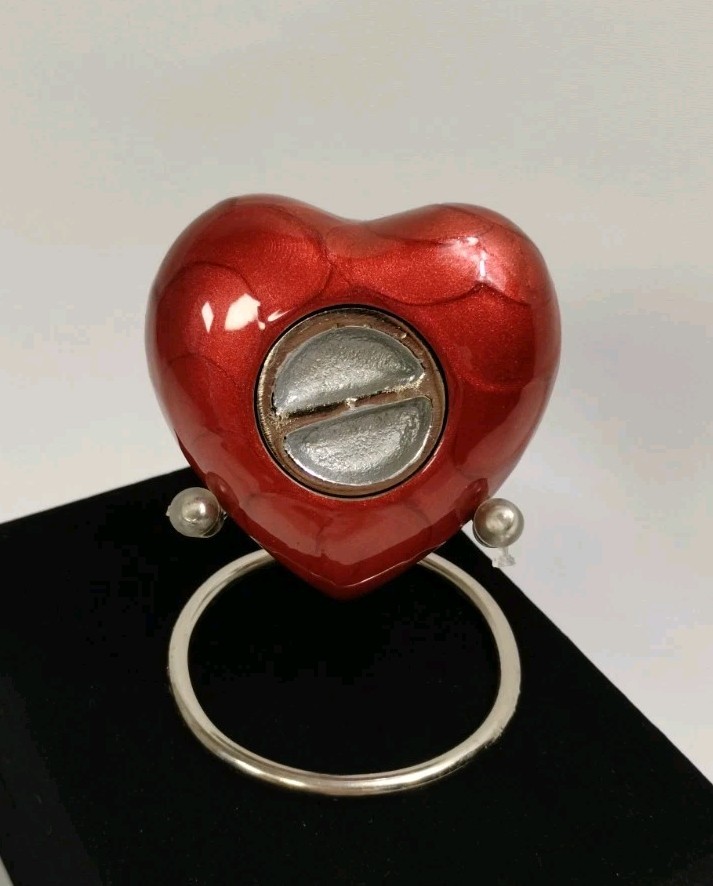 Red Enamel Baby Heart Urn with Stand with Premium Box