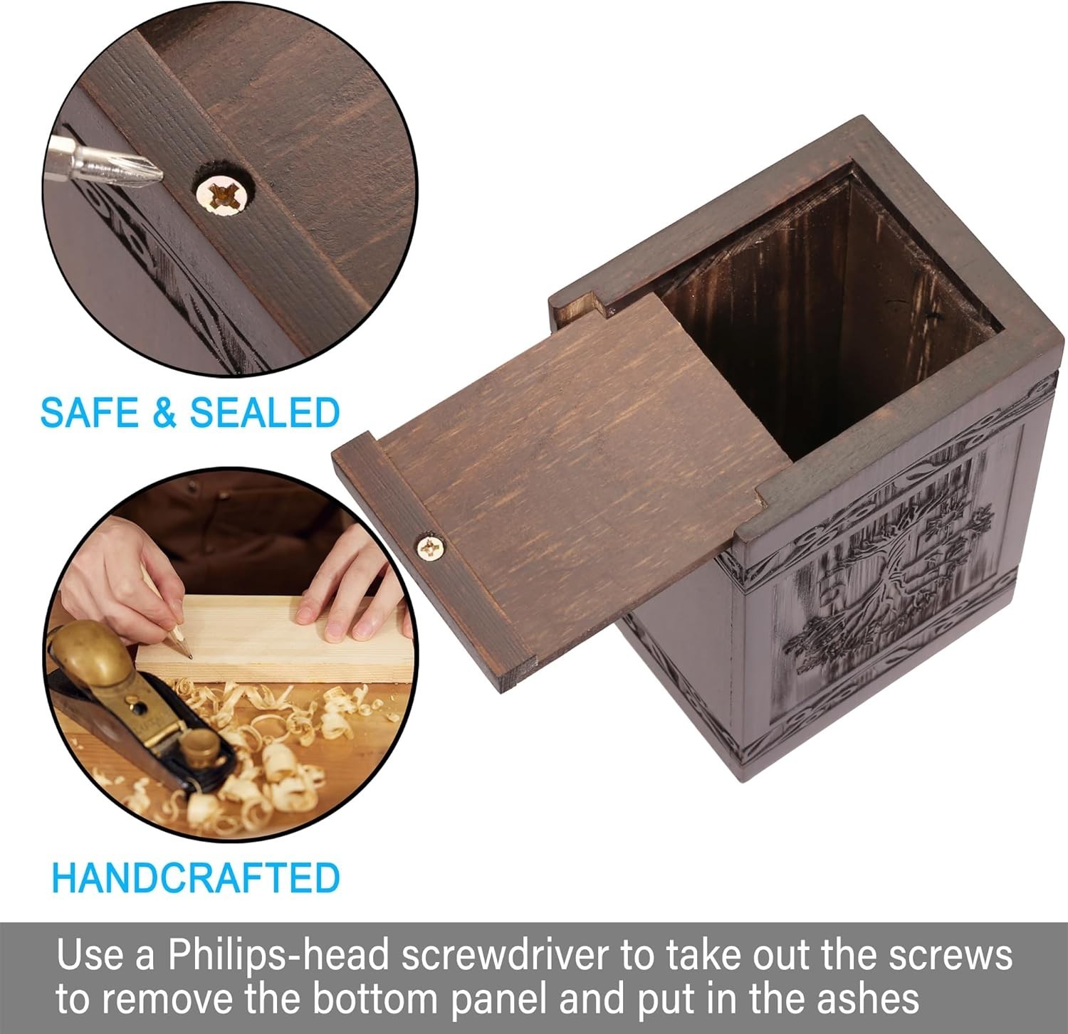 Walnut Wooden Small Keepsake Urn for Human or Pet Ashes, 20 cu in, Retro Style