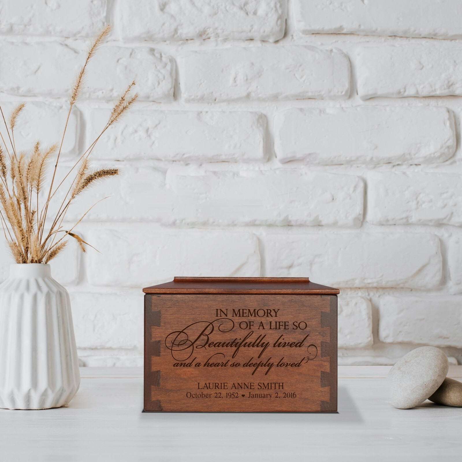 Custom Engraved Dovetail Cremation Urn Box for Human Ashes 7.75″ In Memory of A