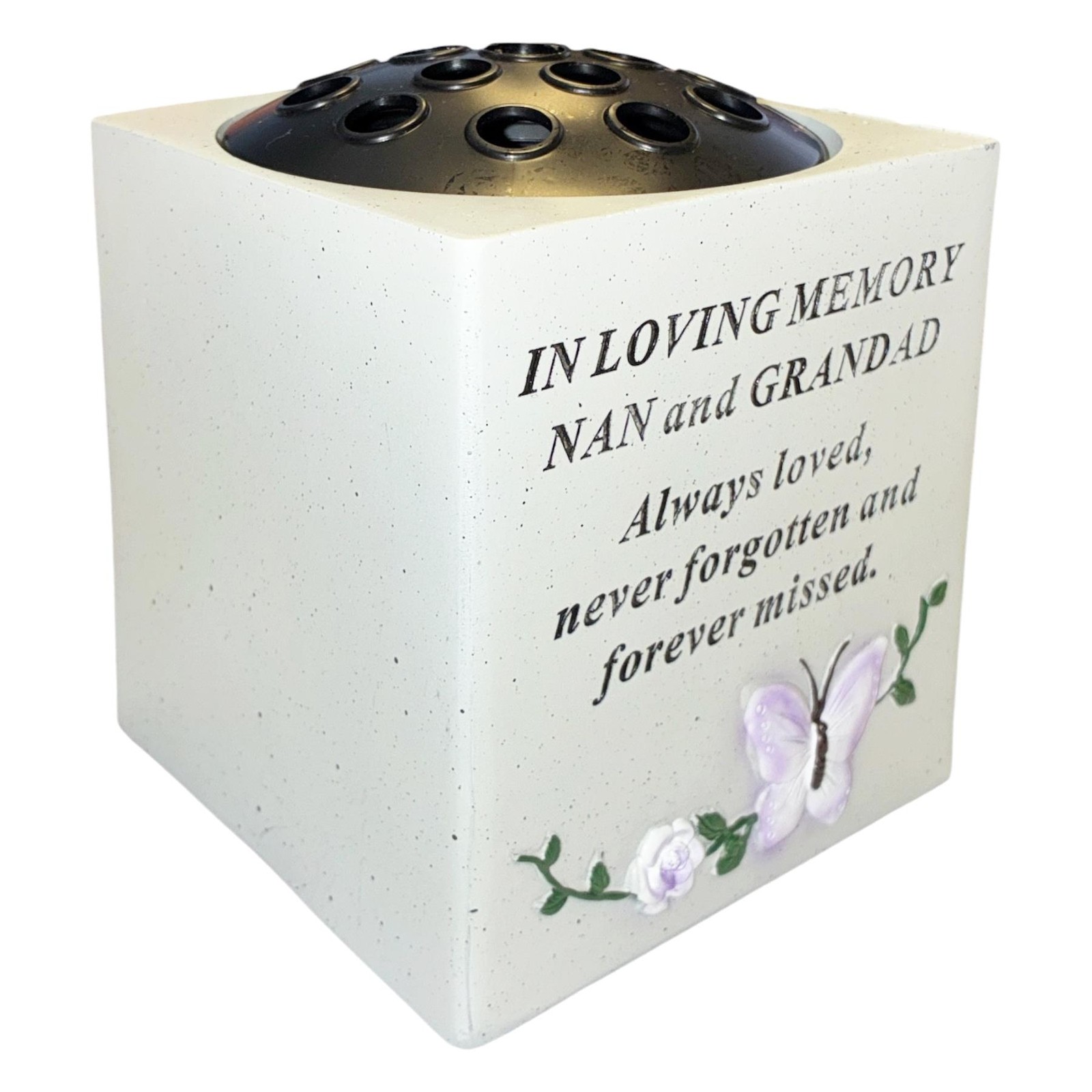 Memorial Rose Bowl Graveside Flower Vase 3D Butterfly and Flower Nan And Grandad