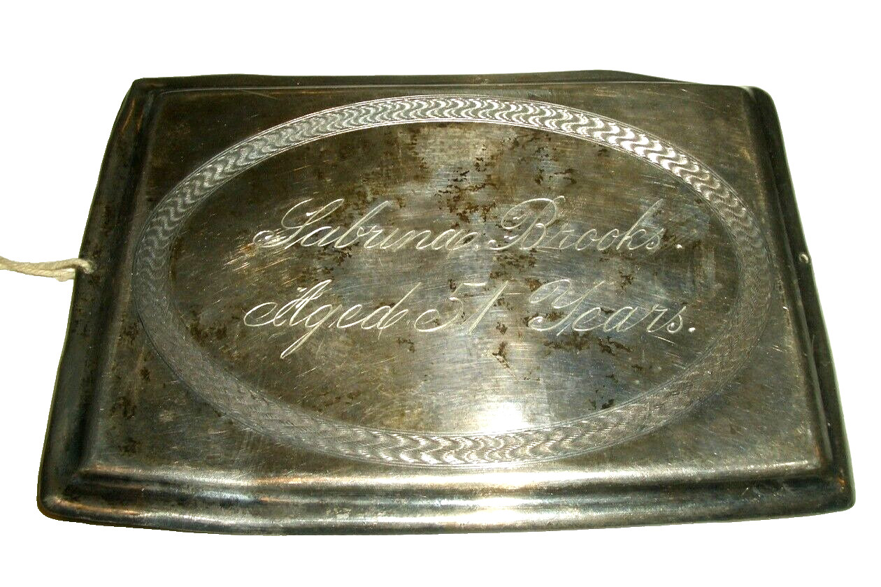 VINTAGE 1862 VICTORIAN FUNERAL CASKET COFFIN PLAQUE PLATE – 5″ x 3.5″