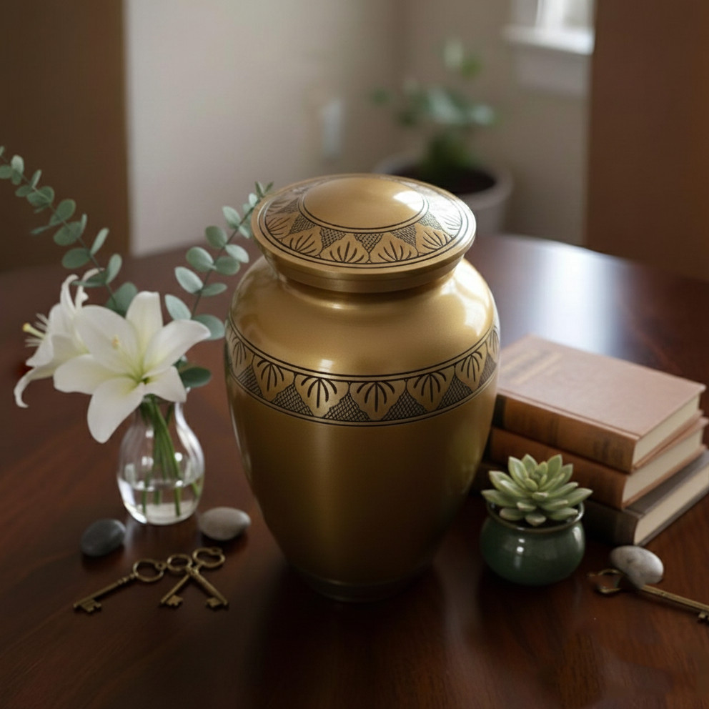 Large Solid Brass Cremation Urn for Human Ashes Handcrafted Funeral Memorial Urn