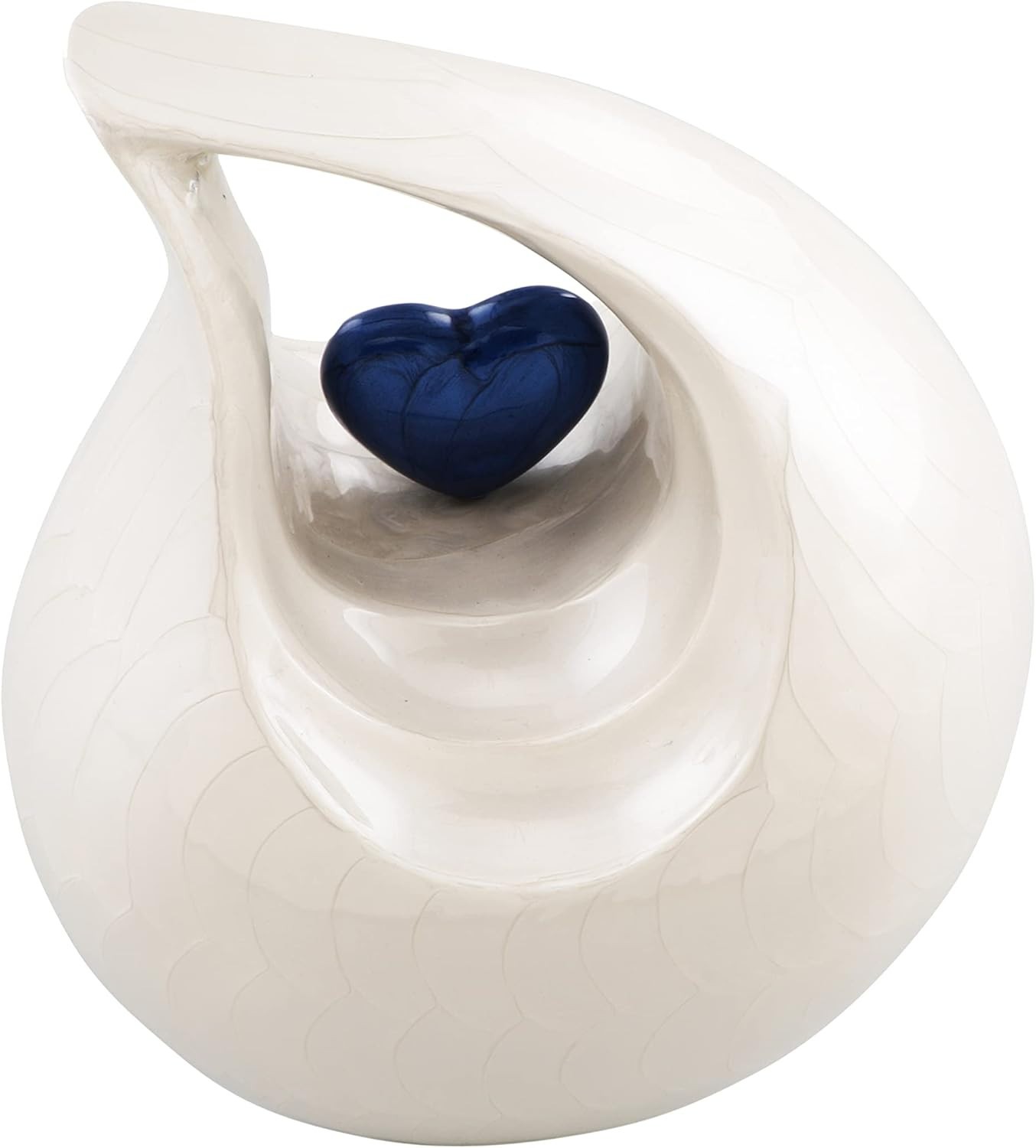 Heart of Love Cremation Urn for Adult Human Ashes, 12in, White With Blue Heart