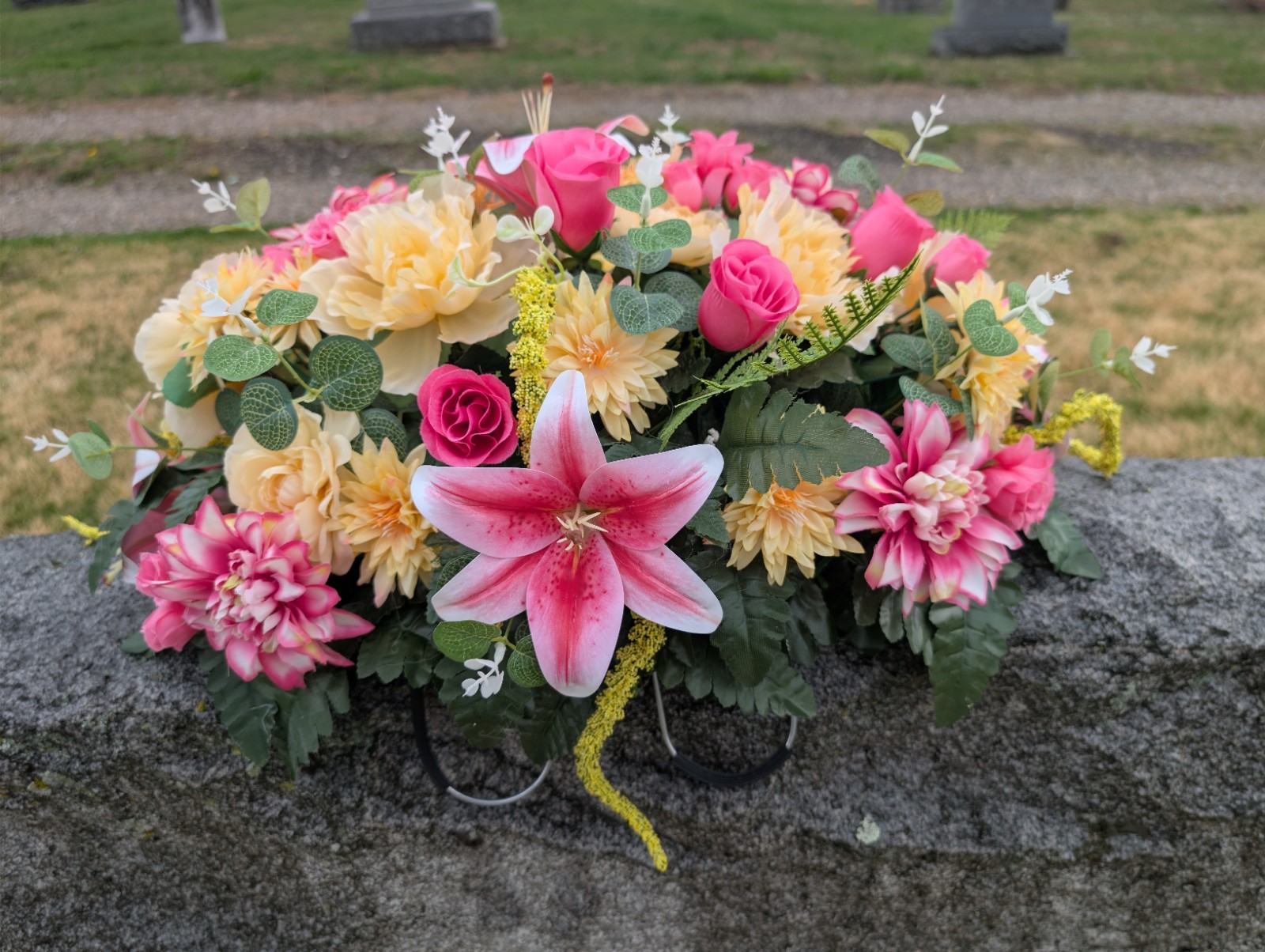 Pink Yellow Grave Saddle-Summer Headstone Saddle