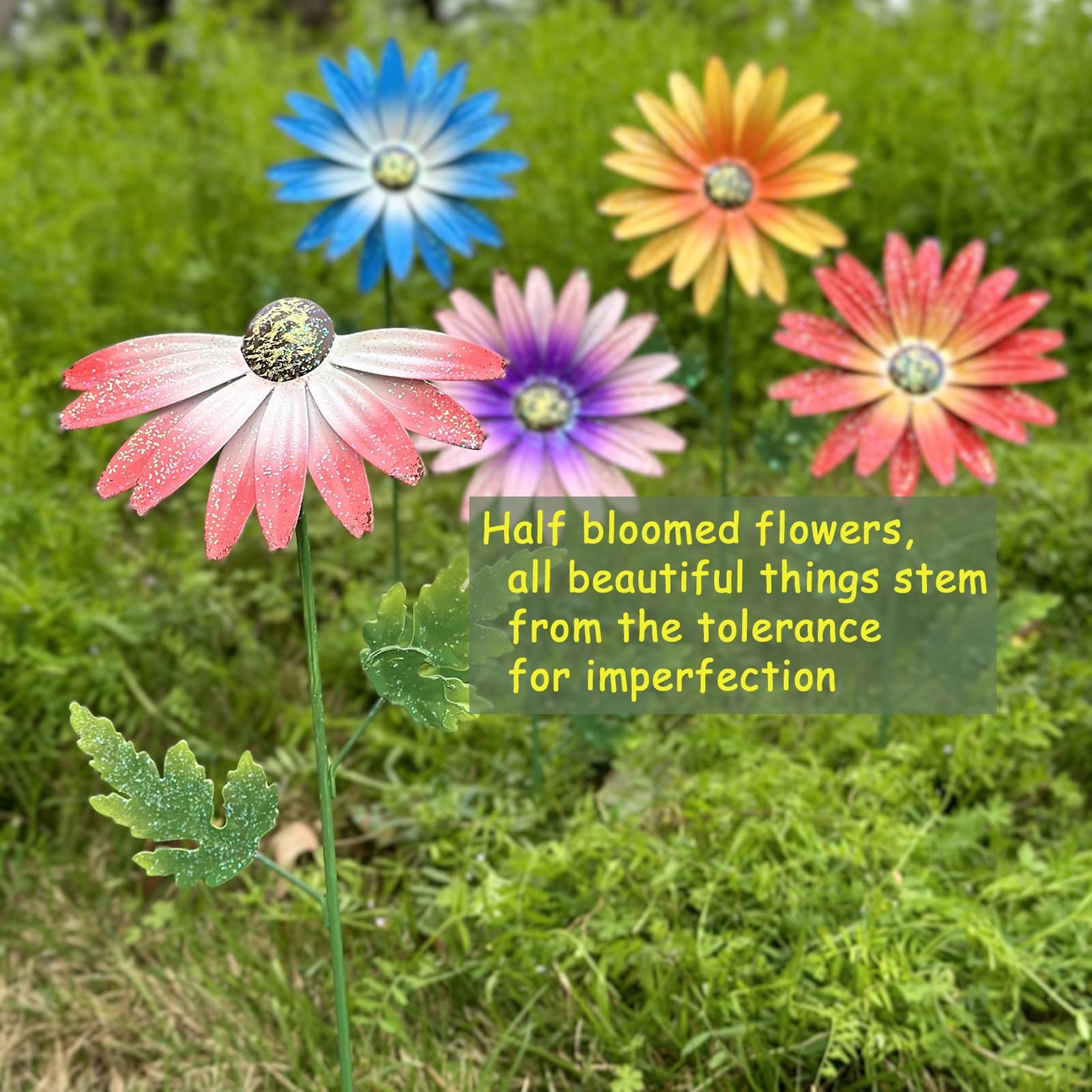 4-Pack 16.5″ Metal Daisy Garden Stakes – Flickering Outdoor Patio & Lawn Decor