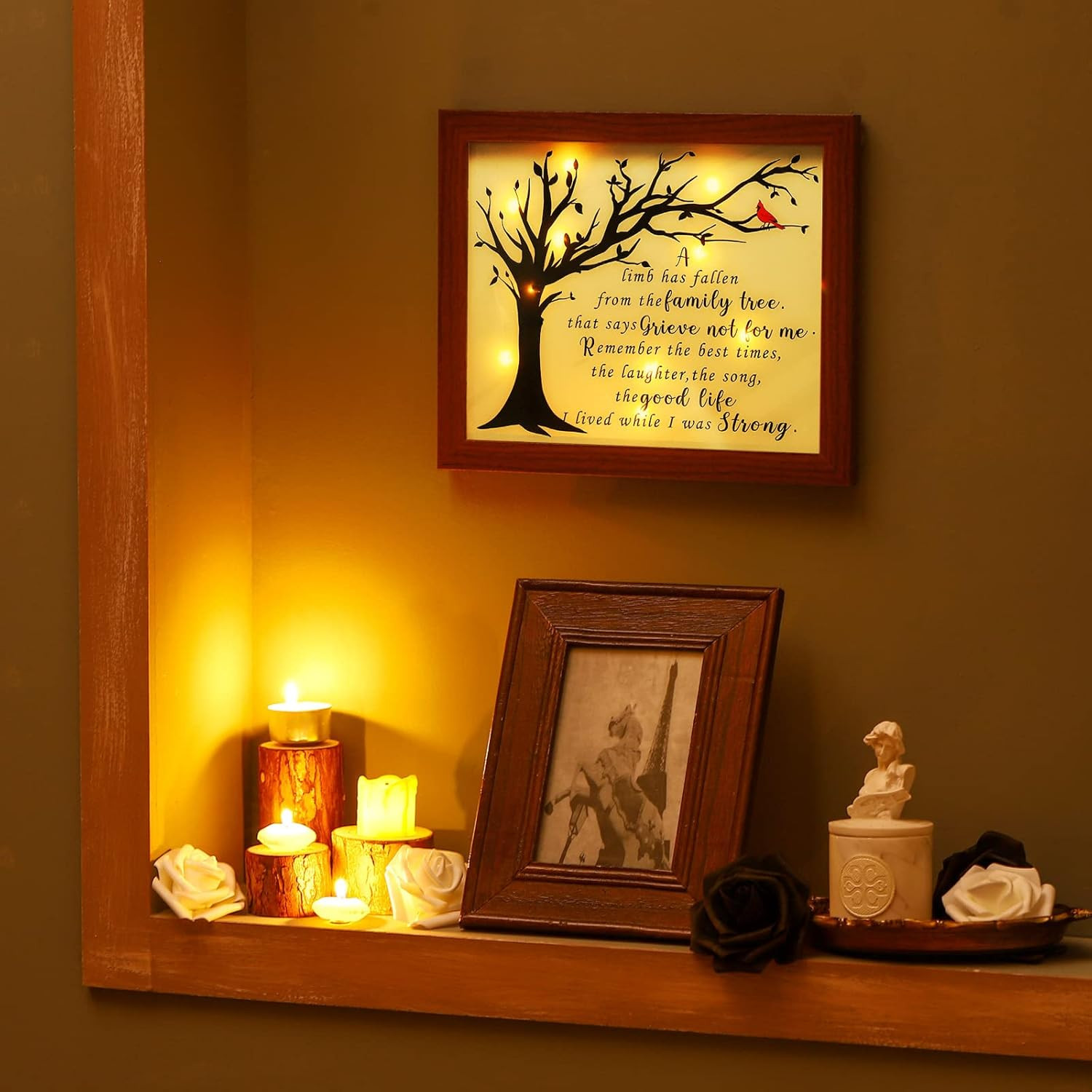Sympathy Shadow Box Led Cardinal Memorial Bereavement Gift Wood 10X8 Classic