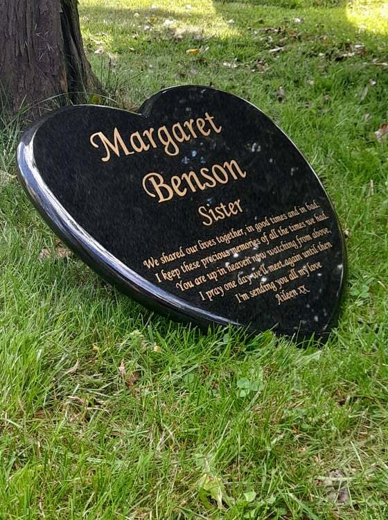 Personalised Black Granite Heart Memorial Grave Plaque Memorial HeadStone