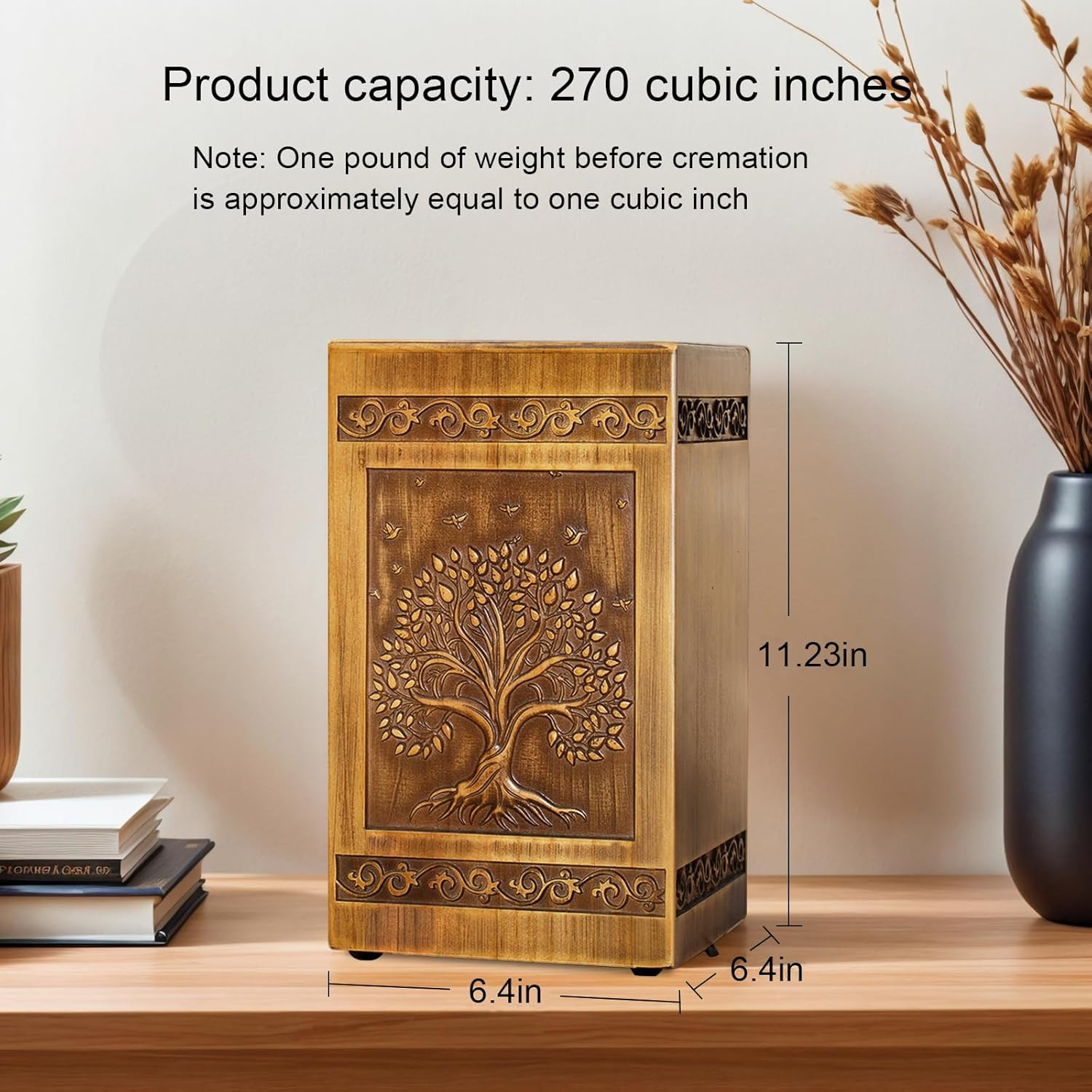 Wood Urn for Ashes for Women Tree of Life Carving Cremation Urns for Human Ashes