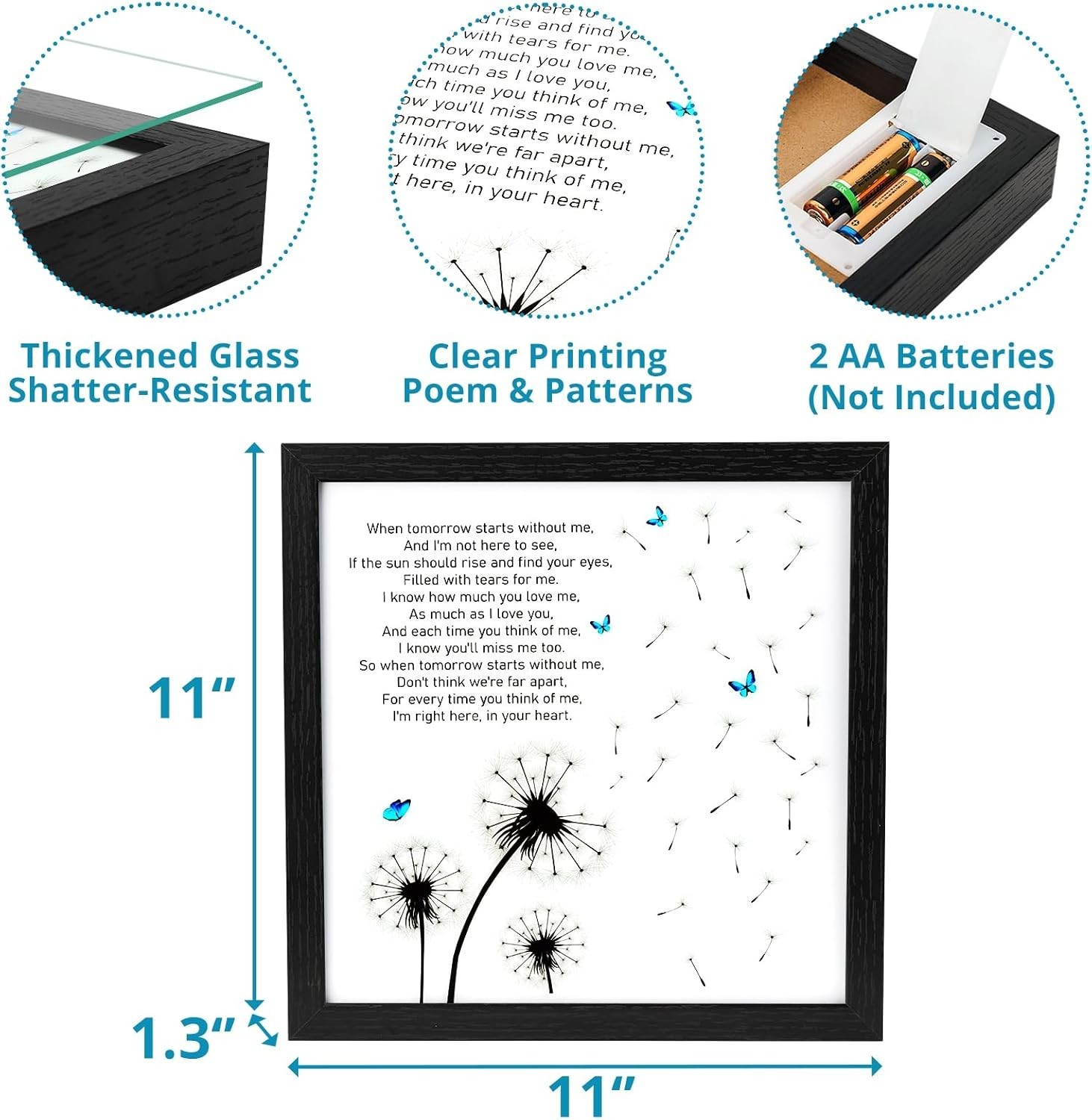 11×11 Dandelion Decor LED Shadow Box – Lasting Sympathy Gift for Grief Relief