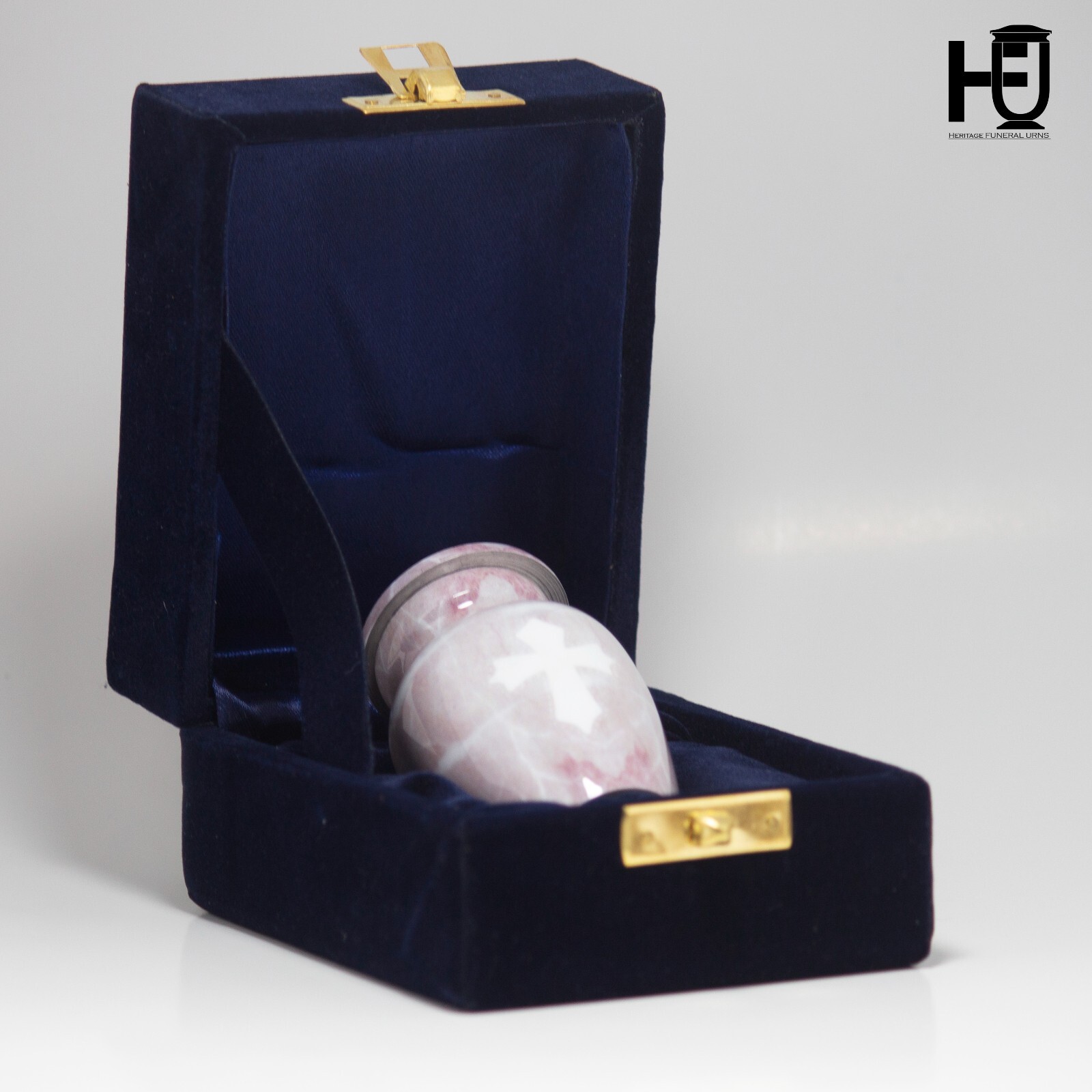HFU-Elegant Metal Cremation Urn with Light Pink Marble Design and White Cross