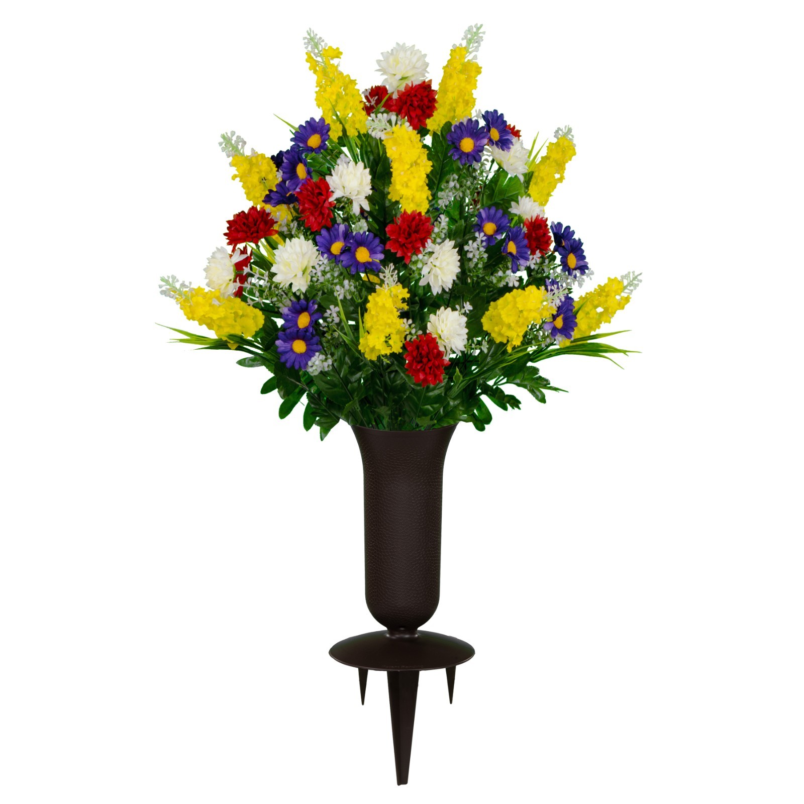 Artificial Cemetery Flowers – Yellow Red Wildflowers with Cemetery Vase Included
