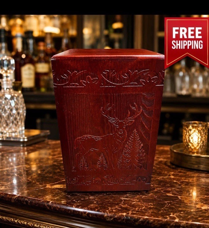 Large Wooden Urn Cremation Urn With Deer For Ashes
