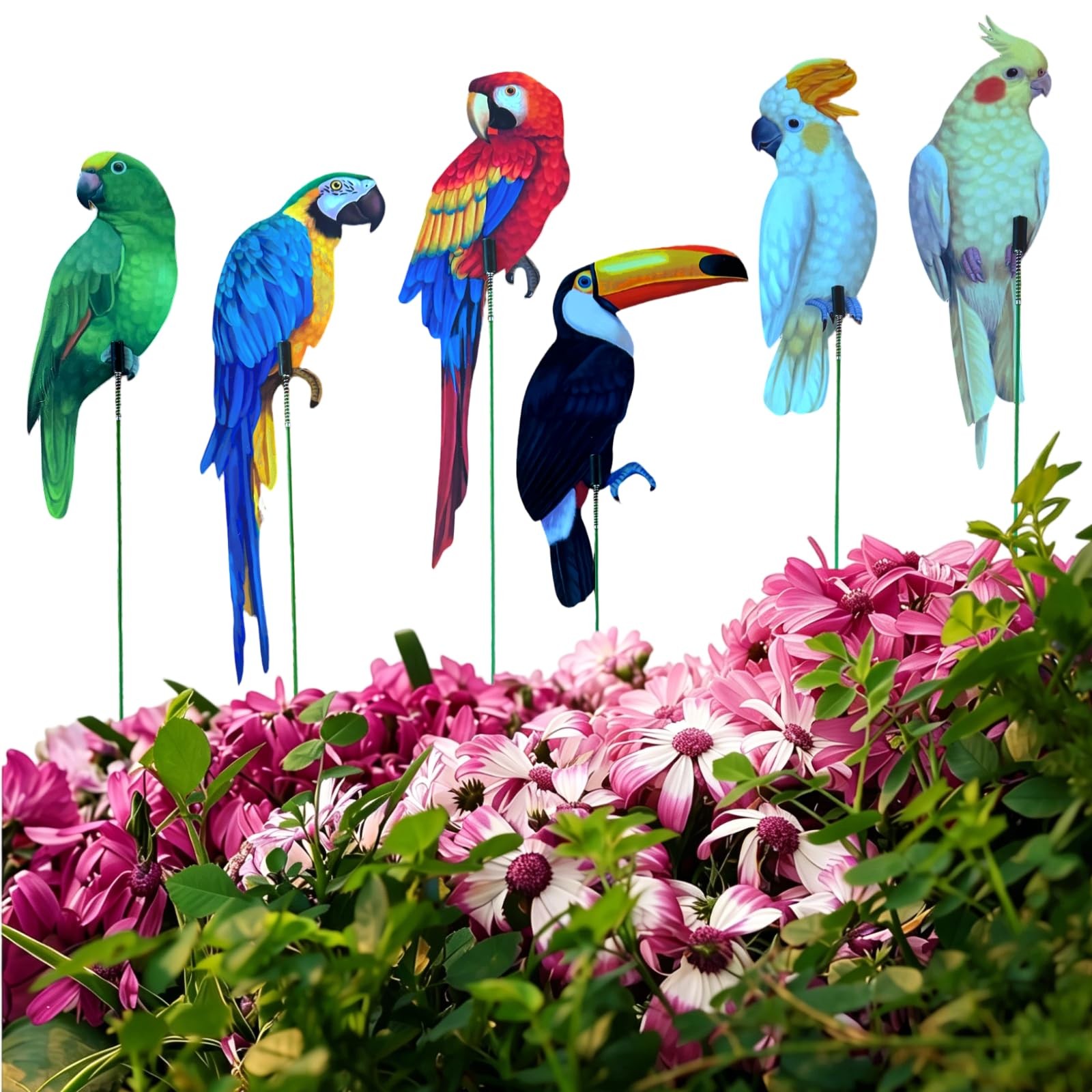 18PCS 2D Flat Parrot Garden Stakes Outdoor Yard Decor