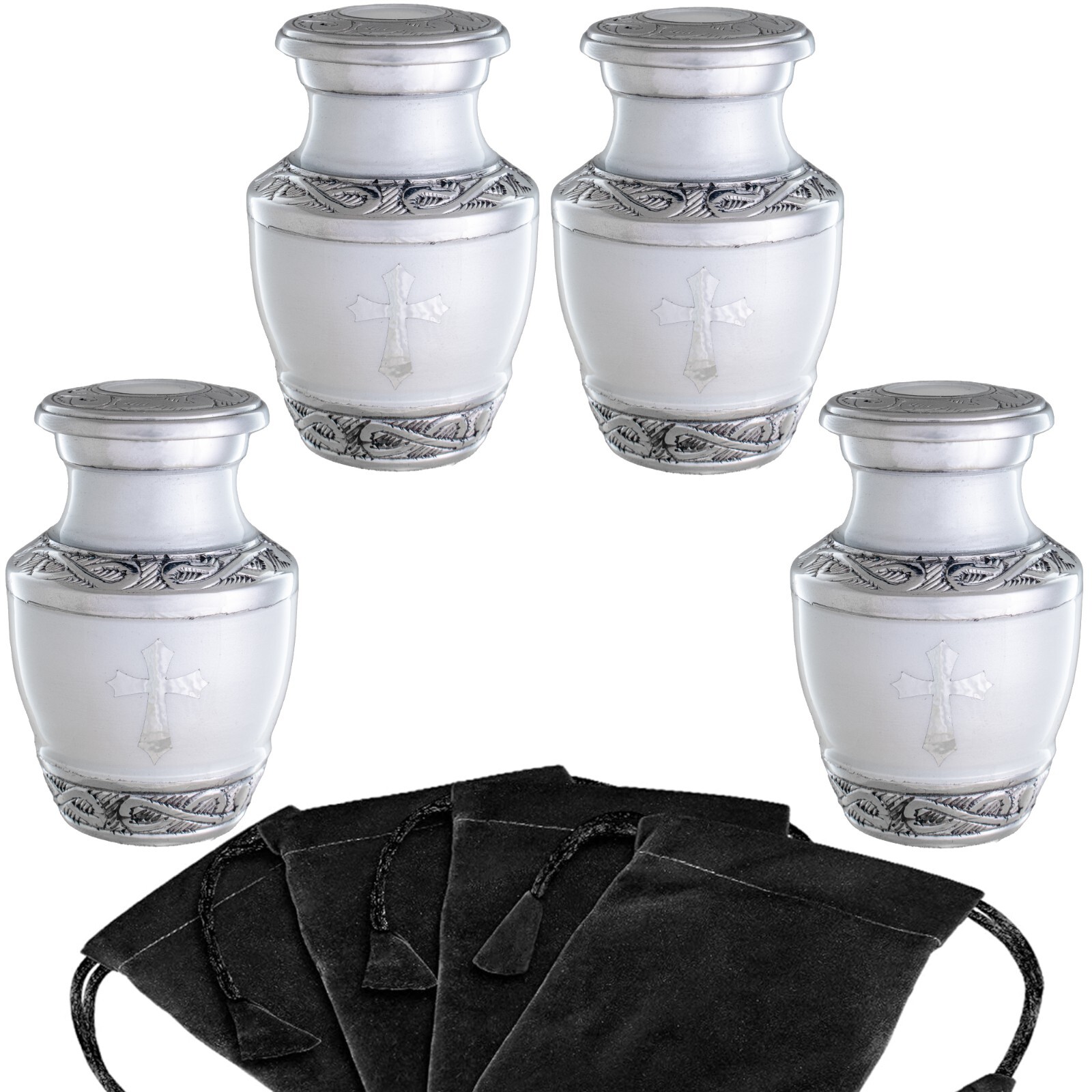 4 Small White Urn for Ashes God Cross – Religious Jesus Catholic Keepsake Mini