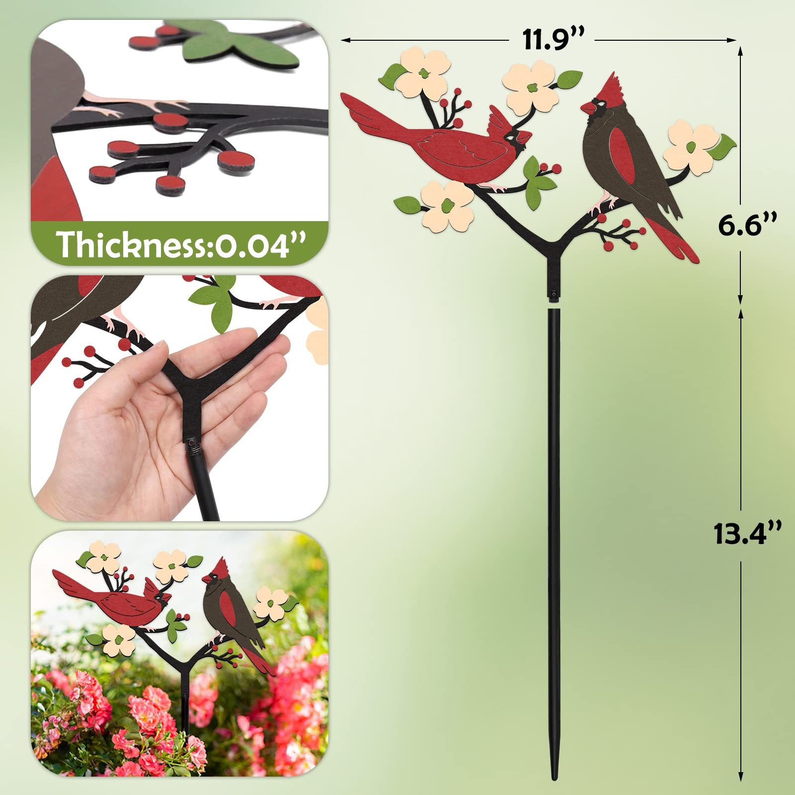 Cardinal Decor Spring Red Cardinals Yard Sign Stake Metal Bird Decorative Gar…