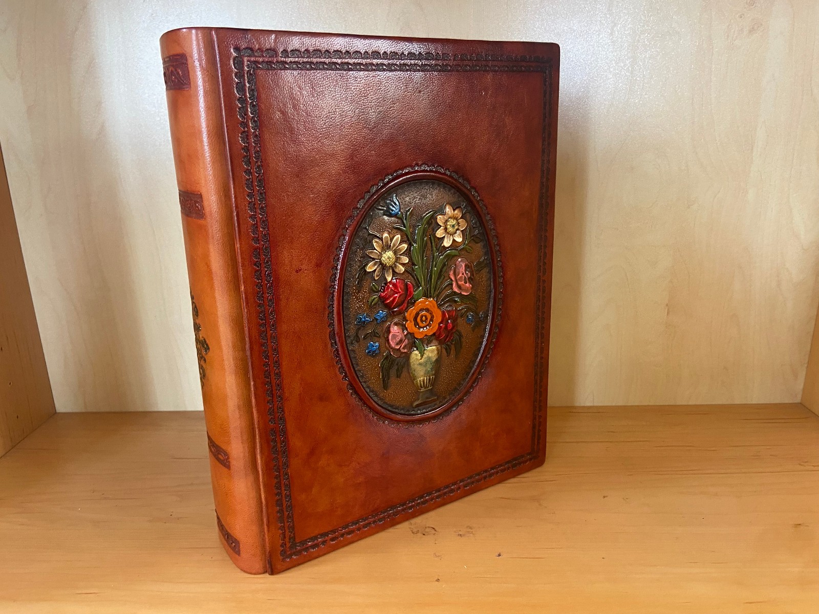 Cremation Urn–Leather bound Book Urn–Large volume for adult–Hand painted