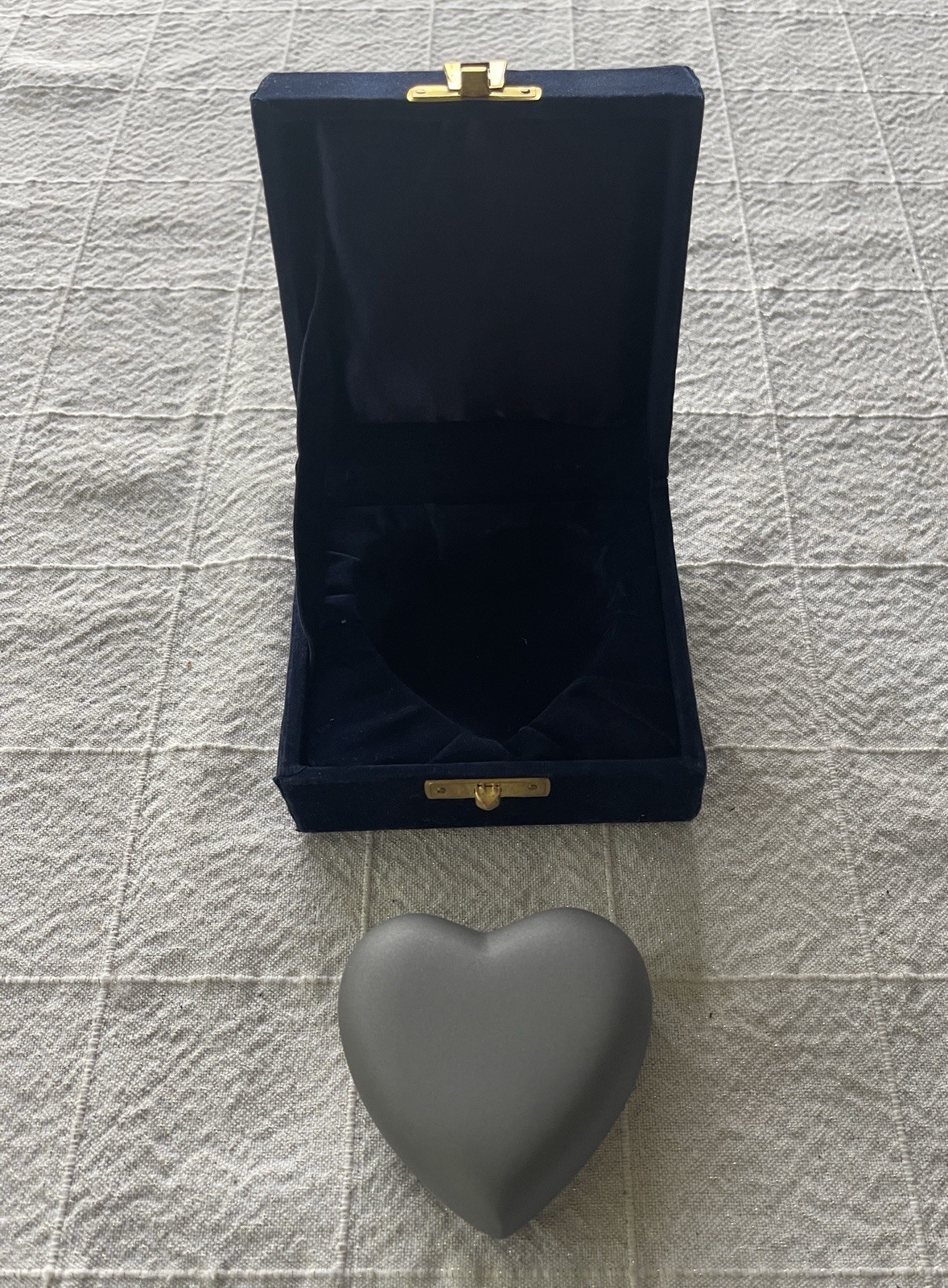 Heart Keepsake Cremation Urn Gray Matte Finish w/Blue Velvet Presentation Box