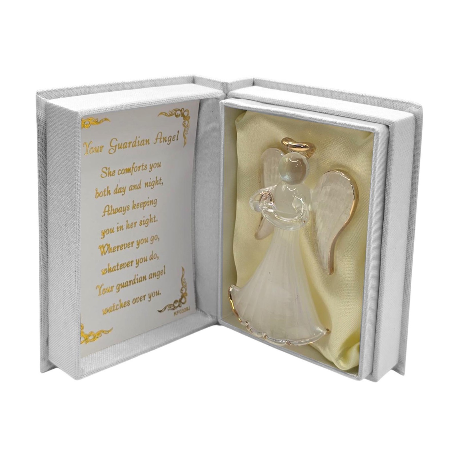 Glass Guardian Angel with Gold Embellishment Gift Boxed Keepsake