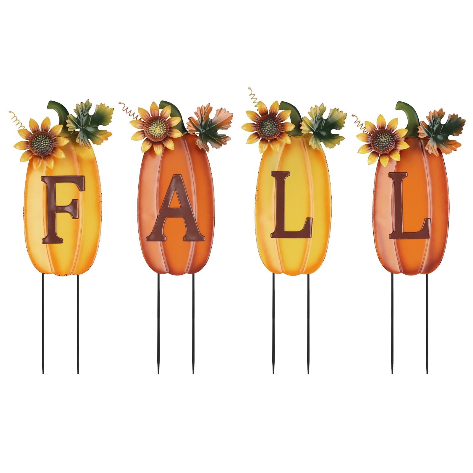 Outdoor Fall Thanksgiving Decorations for Home, 4 PCS Metal Pumpkin Decorativ…