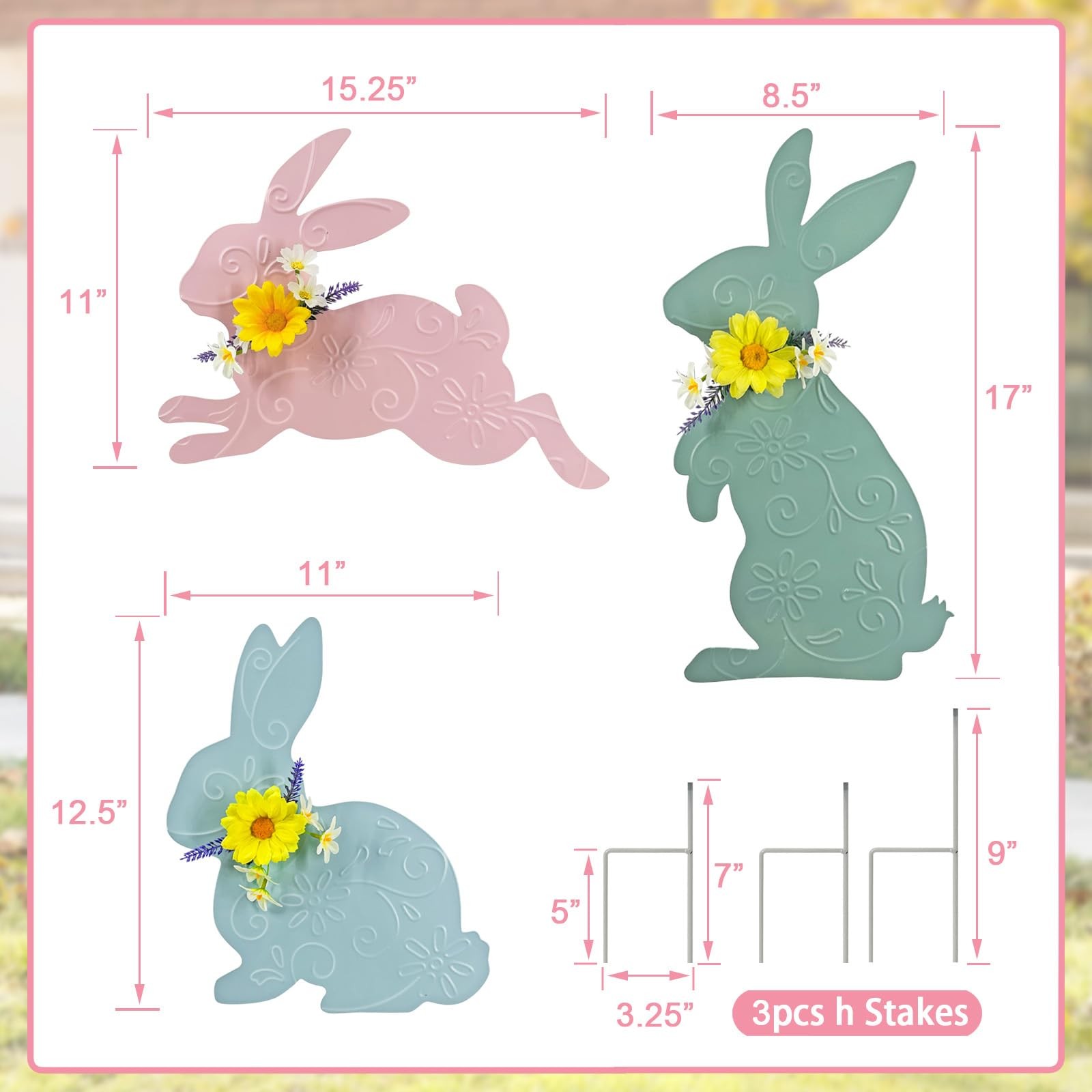 Easter Bunny Yard Sign Stakes 3 Pack Outdoor Garden Decorations