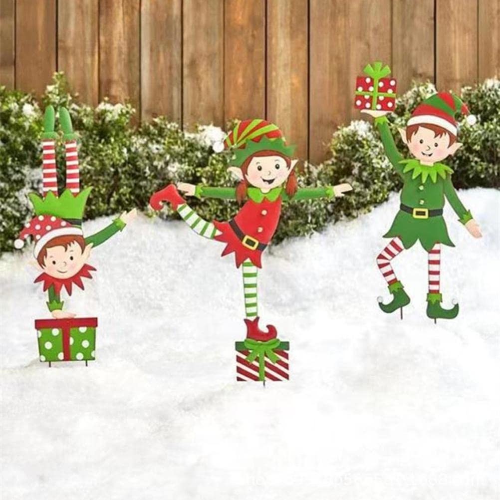 Christmas Elf Garden Stake – Holiday Yard Decoration – Christmas Metal Gnome …