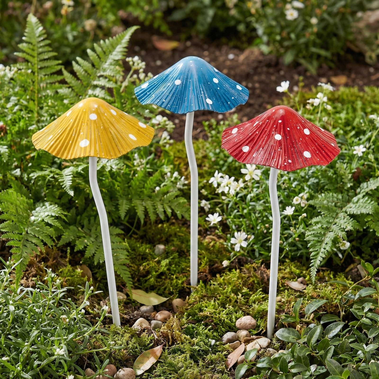 Metal Mushroom Garden Stakes Set of 3, Rust-Free Heavy Duty Metal Yard Art De…