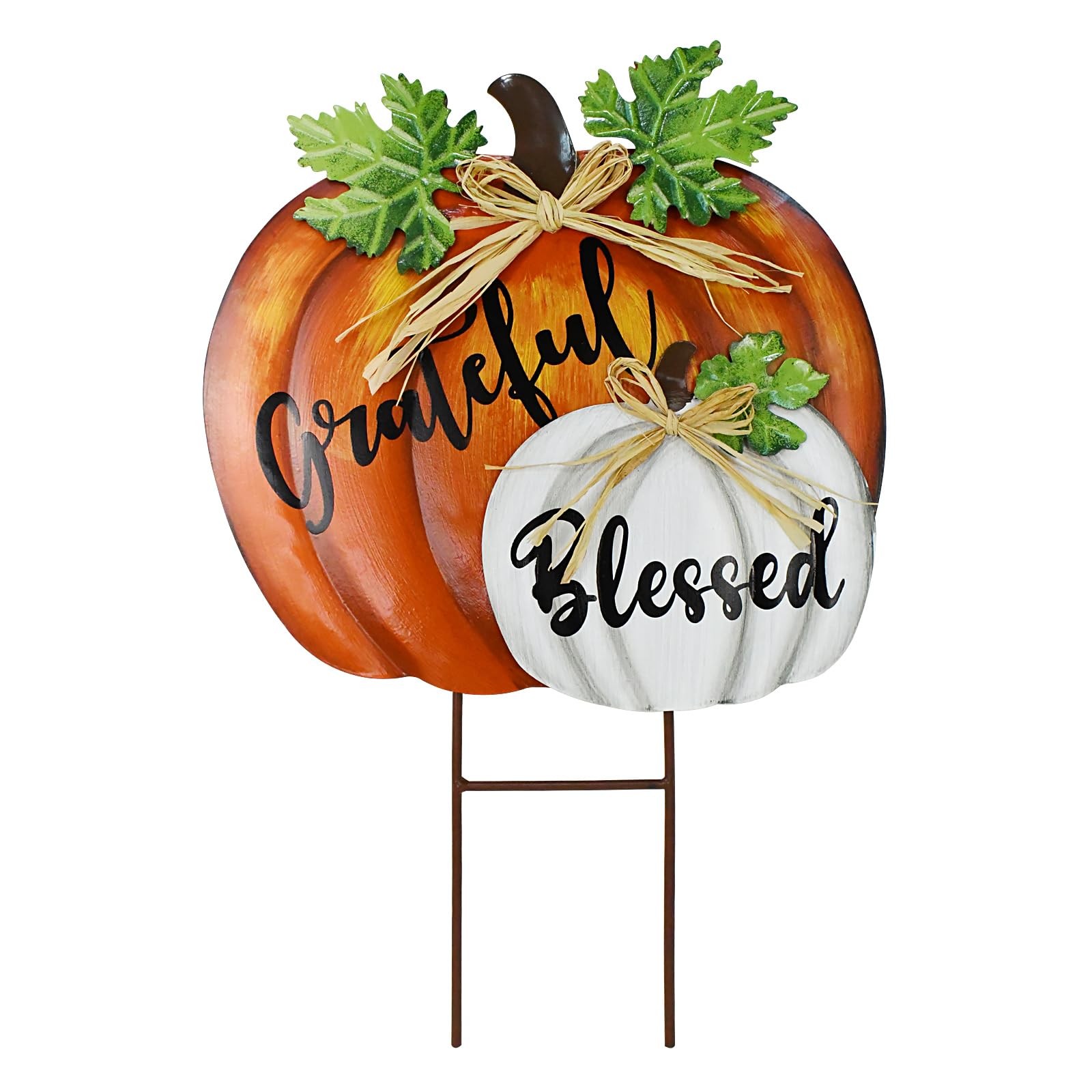 Outdoor Fall Decoration Pumpkin Yard Stakes Metal Garden Stake Stacks Lawn