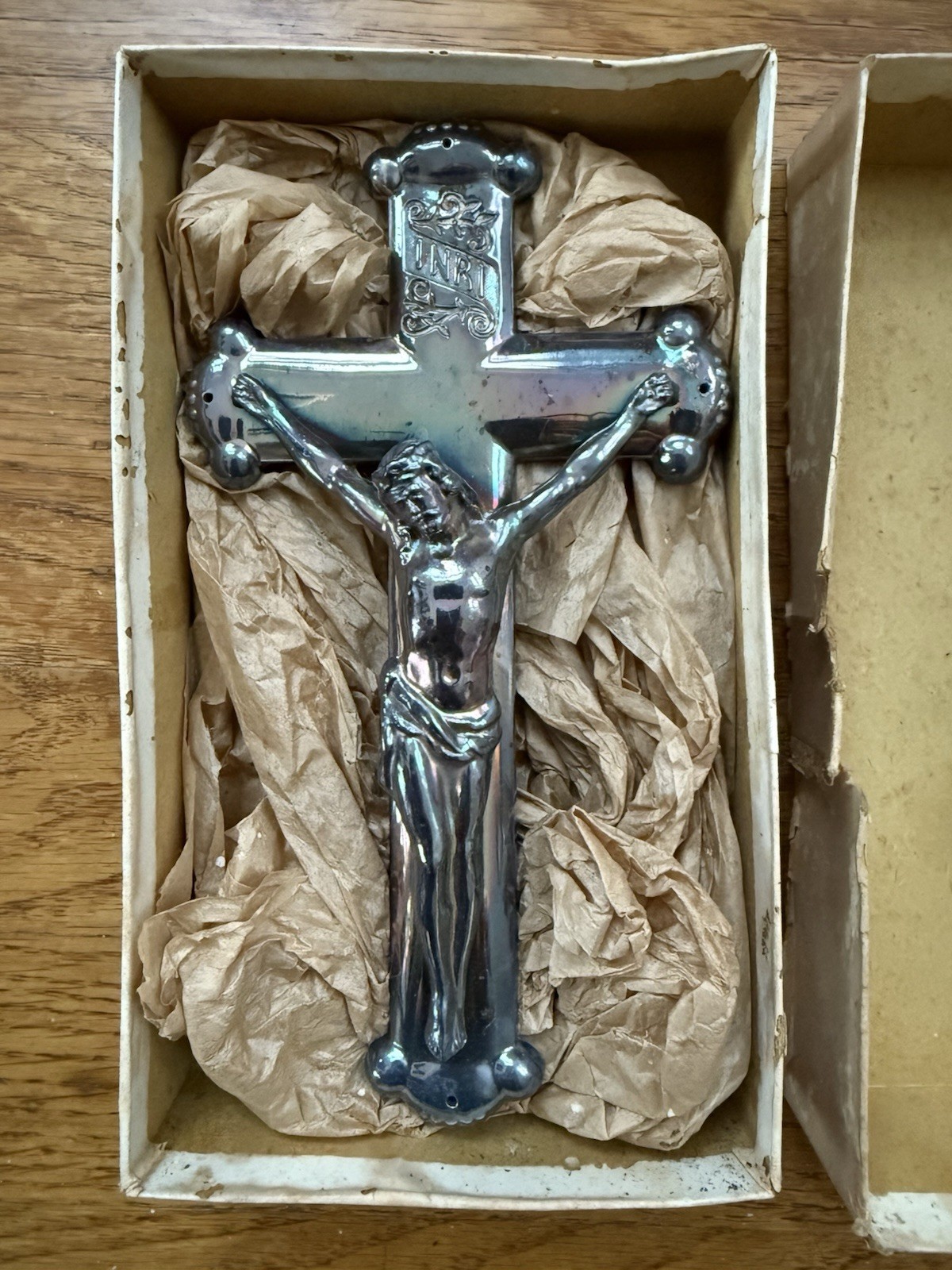 The Morgan Silver Plate Co. Silver Plated Crucifix Casket Ornament In Box