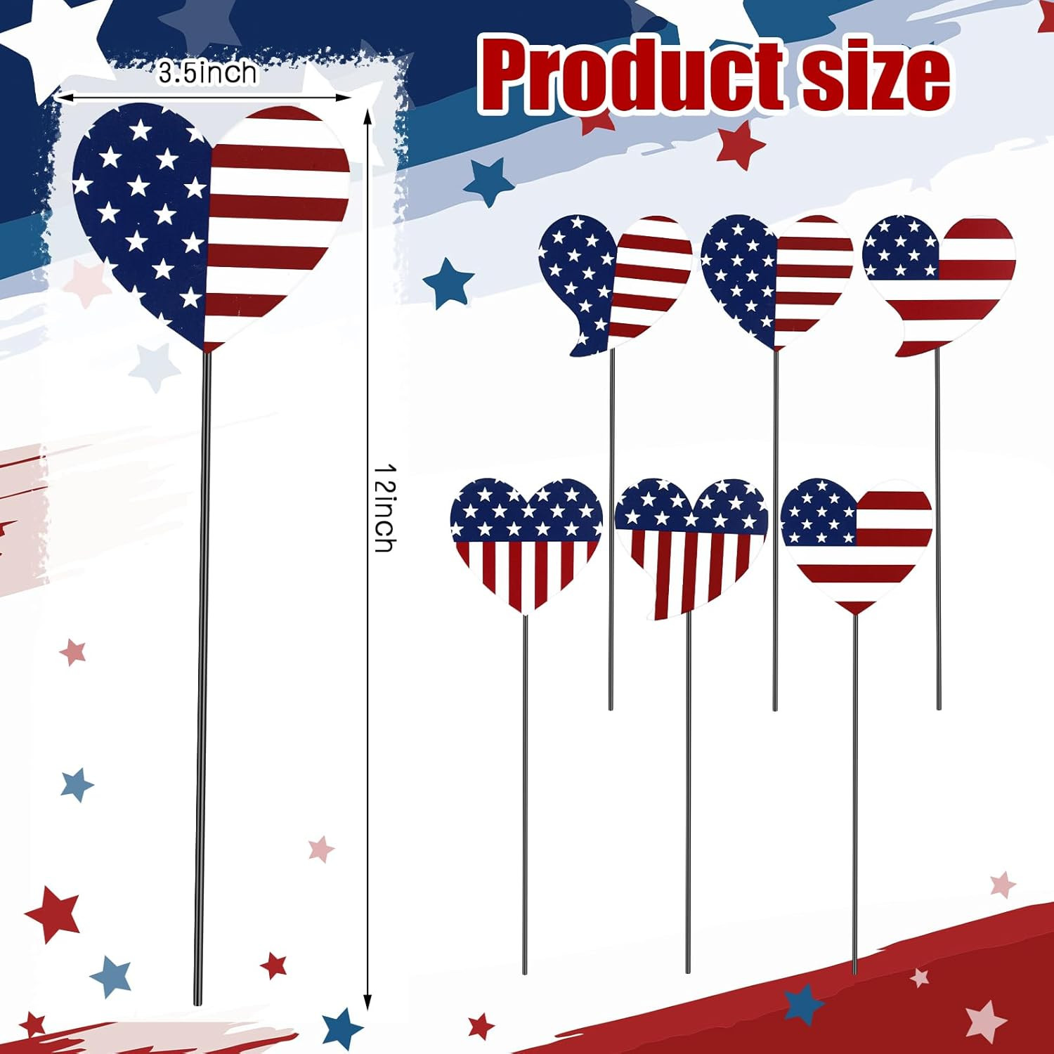 6 Pcs 12″ H Patriotic Yard Decor 4Th of July Outdoor Decor Red White Blue Heart