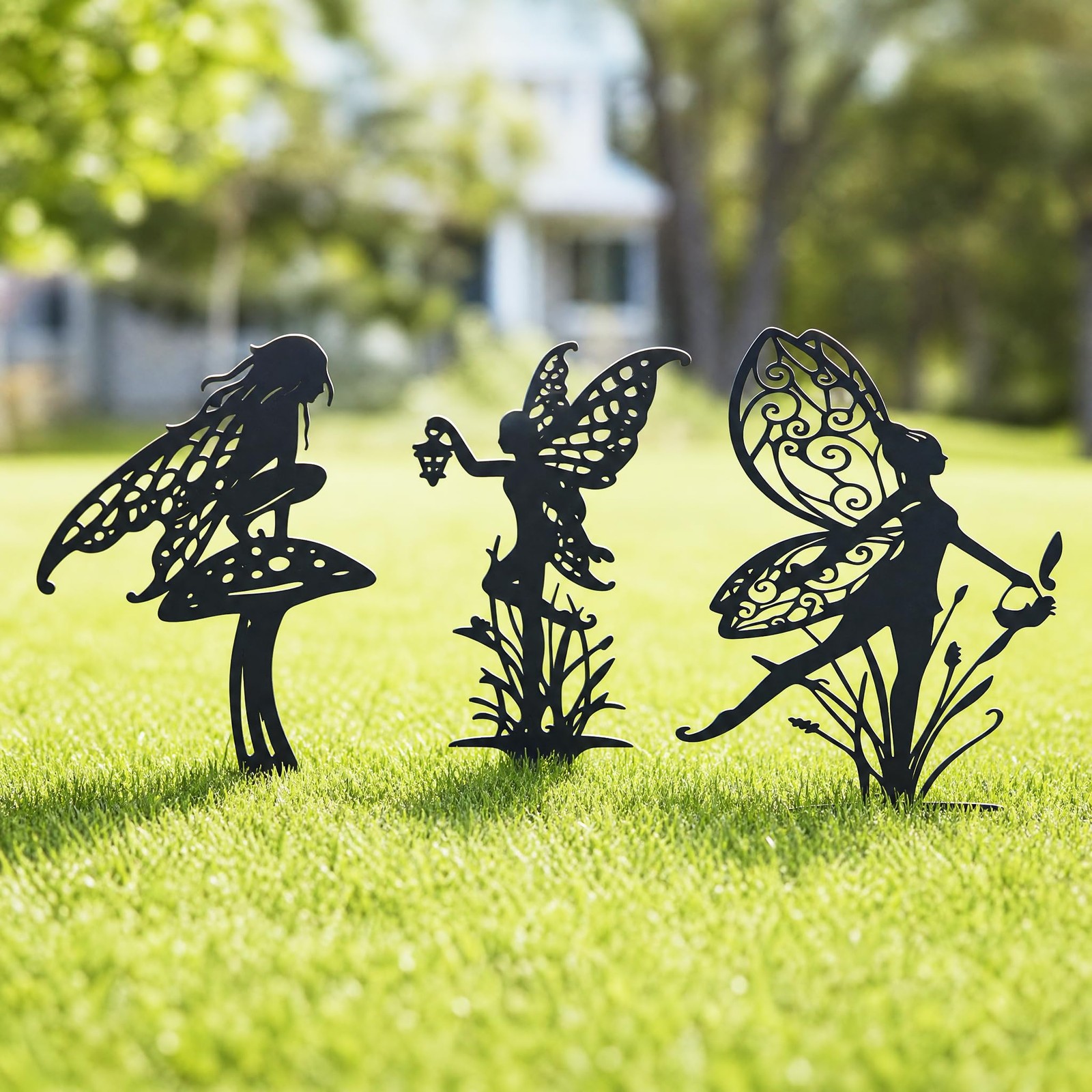 Fairy Garden Stakes, Metal Decorative Garden Stakes, Black Fairy Silhouette Y…