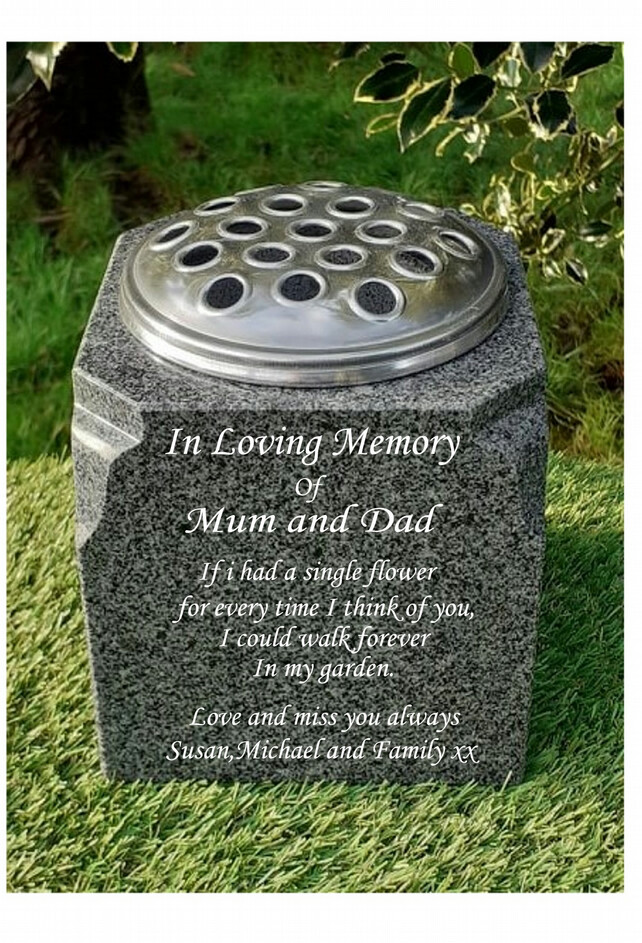 Personalised Granite Memorial Vase Grave Pot Flower Holder Cemetery Grave Vase