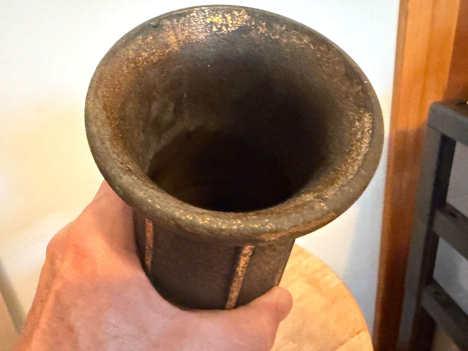Vtg Hammered Bronze Cemetery Memorial Flower Vase (6) Flute Tulip Style x 10″