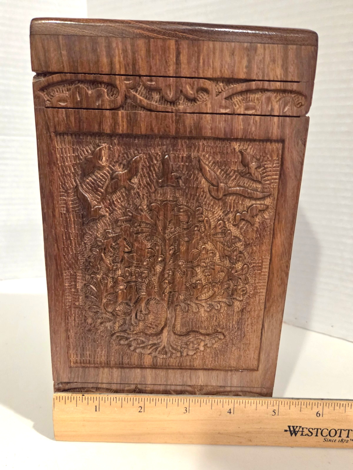 Cremation Urn Hand Carved Rosewood Tree Of Life Design 8.5″ X 4.78″ Adult/Lg Pet