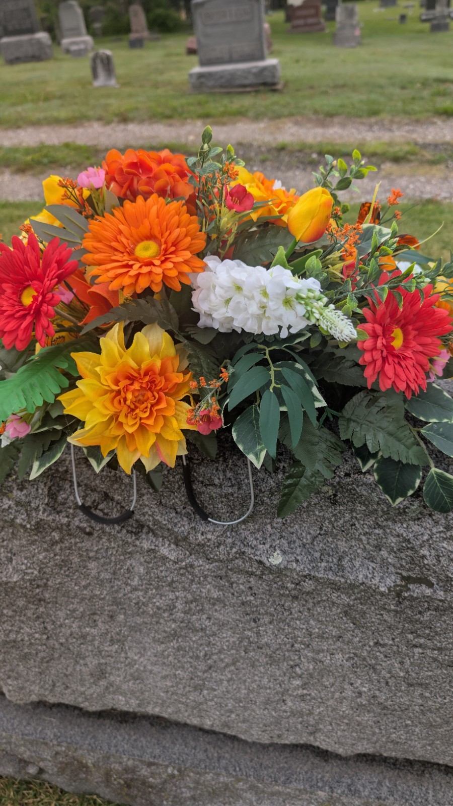 Orange Yellow Summer Grave Saddle, Butterfly Flower Arrangement