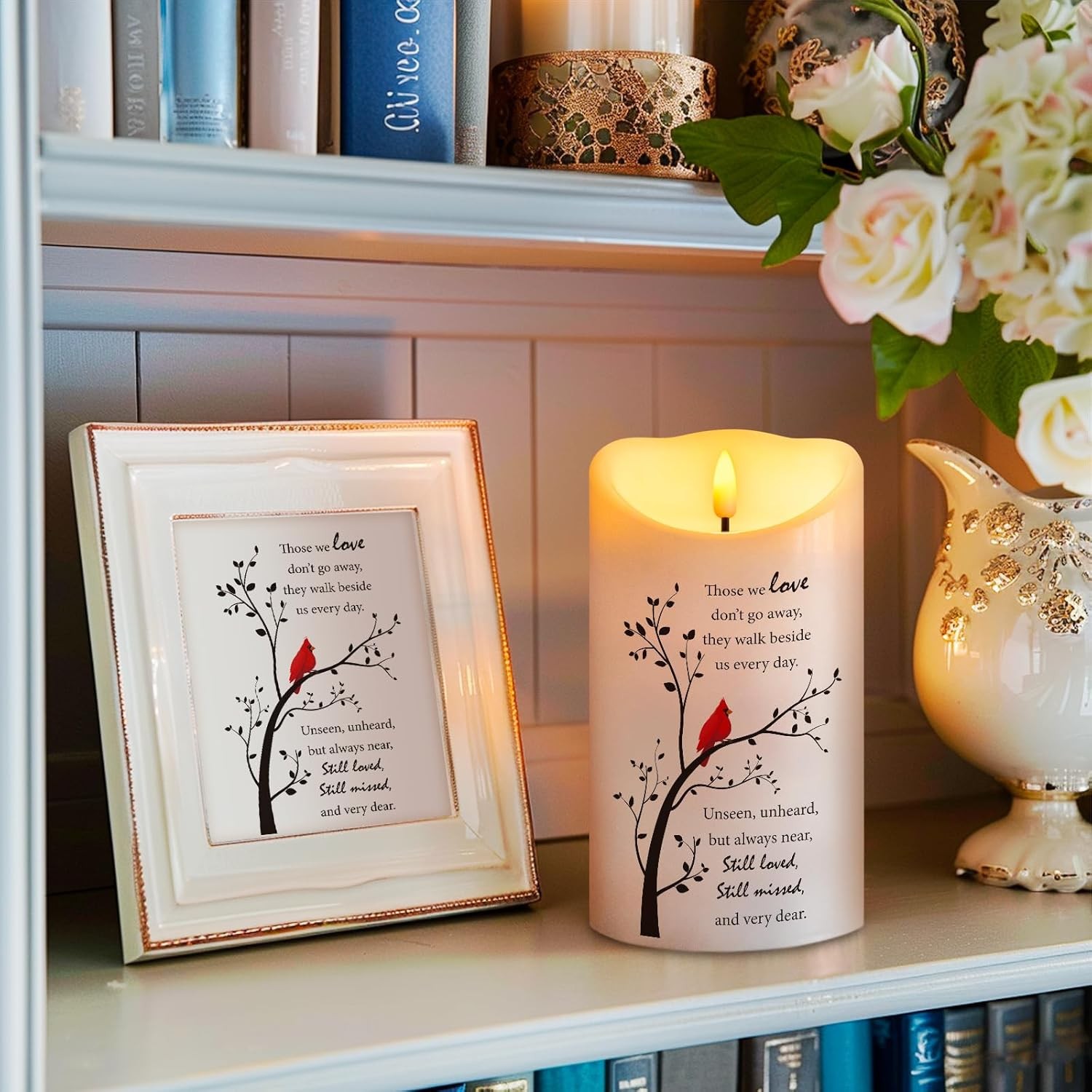 Real Wax LED Light with Remote Sympathy Gifts for Loss of Loved One 4″ x 7″